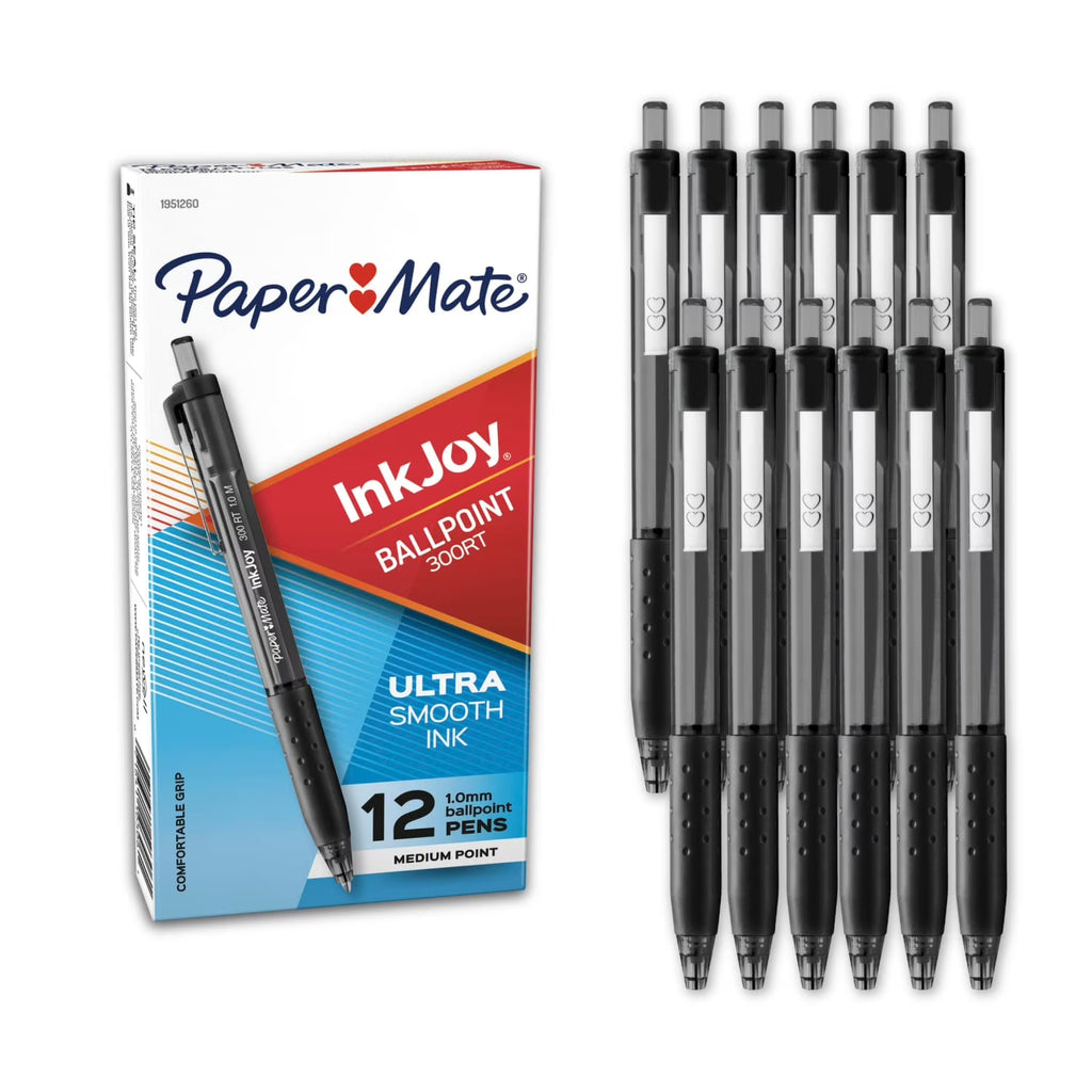 Inkjoy 300RT Retractable Ballpoint Pens, Medium Point, Black, 12 Count