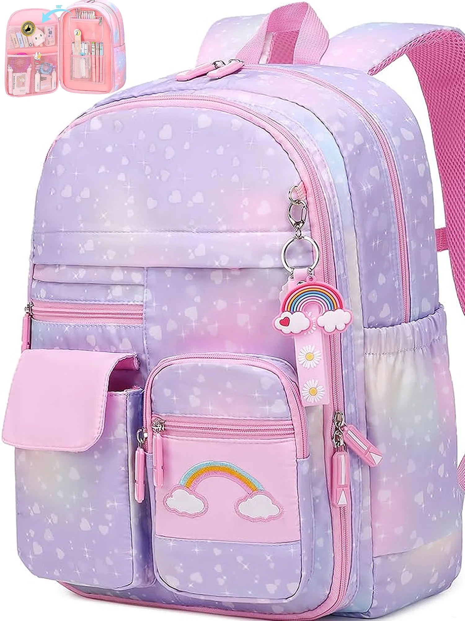 School Bag Backpacks for Girls,Shoulder Children School Bookbags for Kids,Primary School Season Gift,Purple