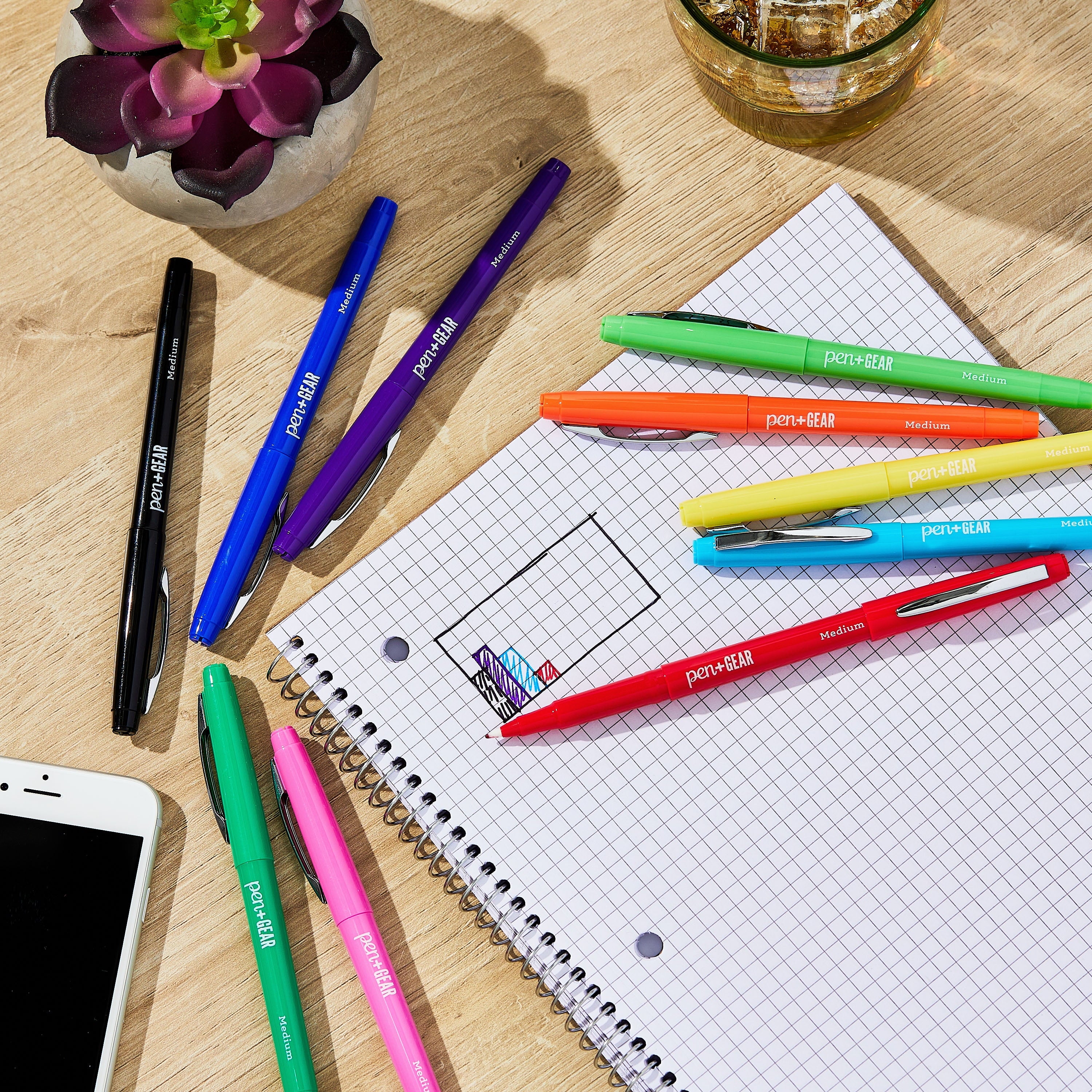 Felt Tip Pens, Medium Point, Assorted Colors, 10 Count