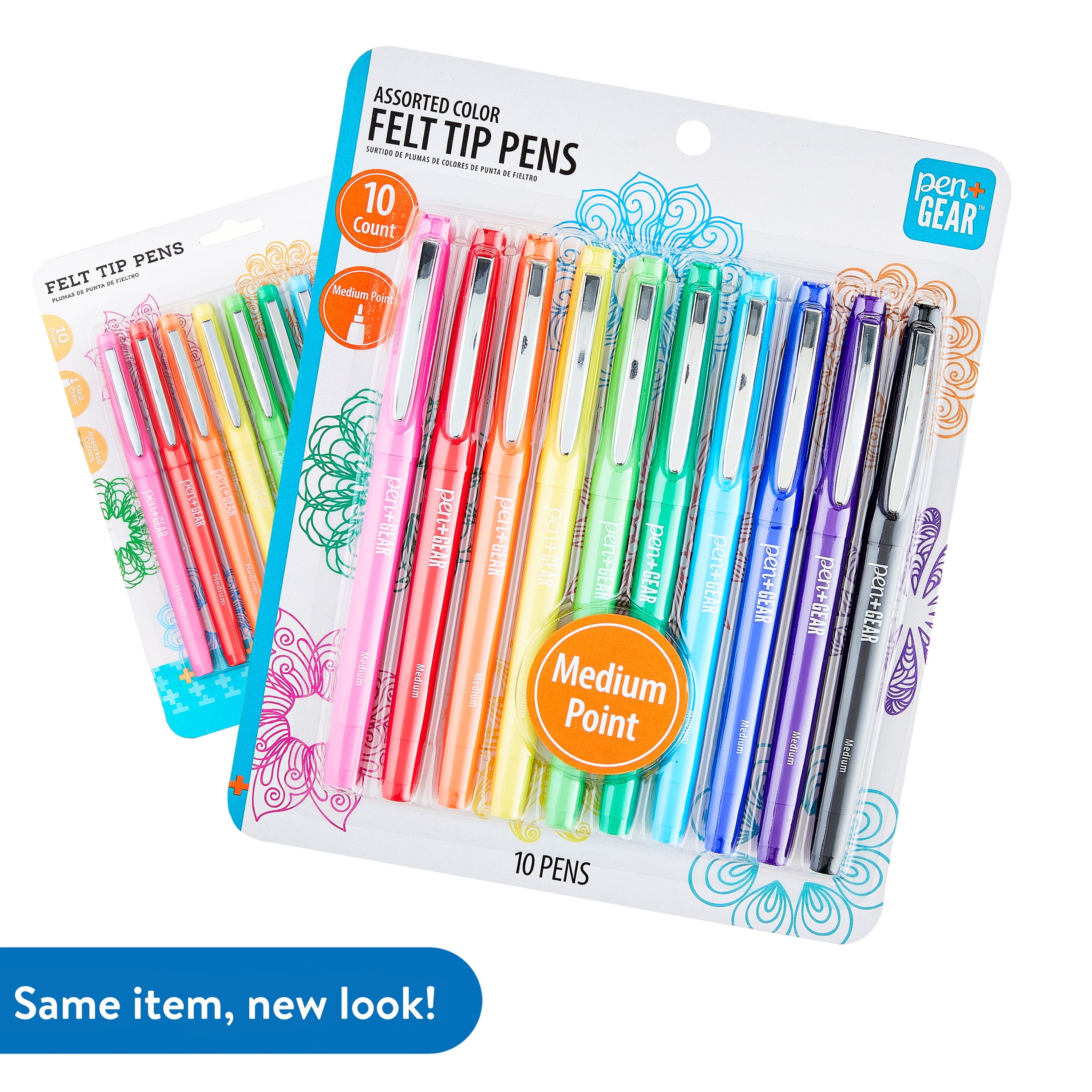 Felt Tip Pens, Medium Point, Assorted Colors, 10 Count