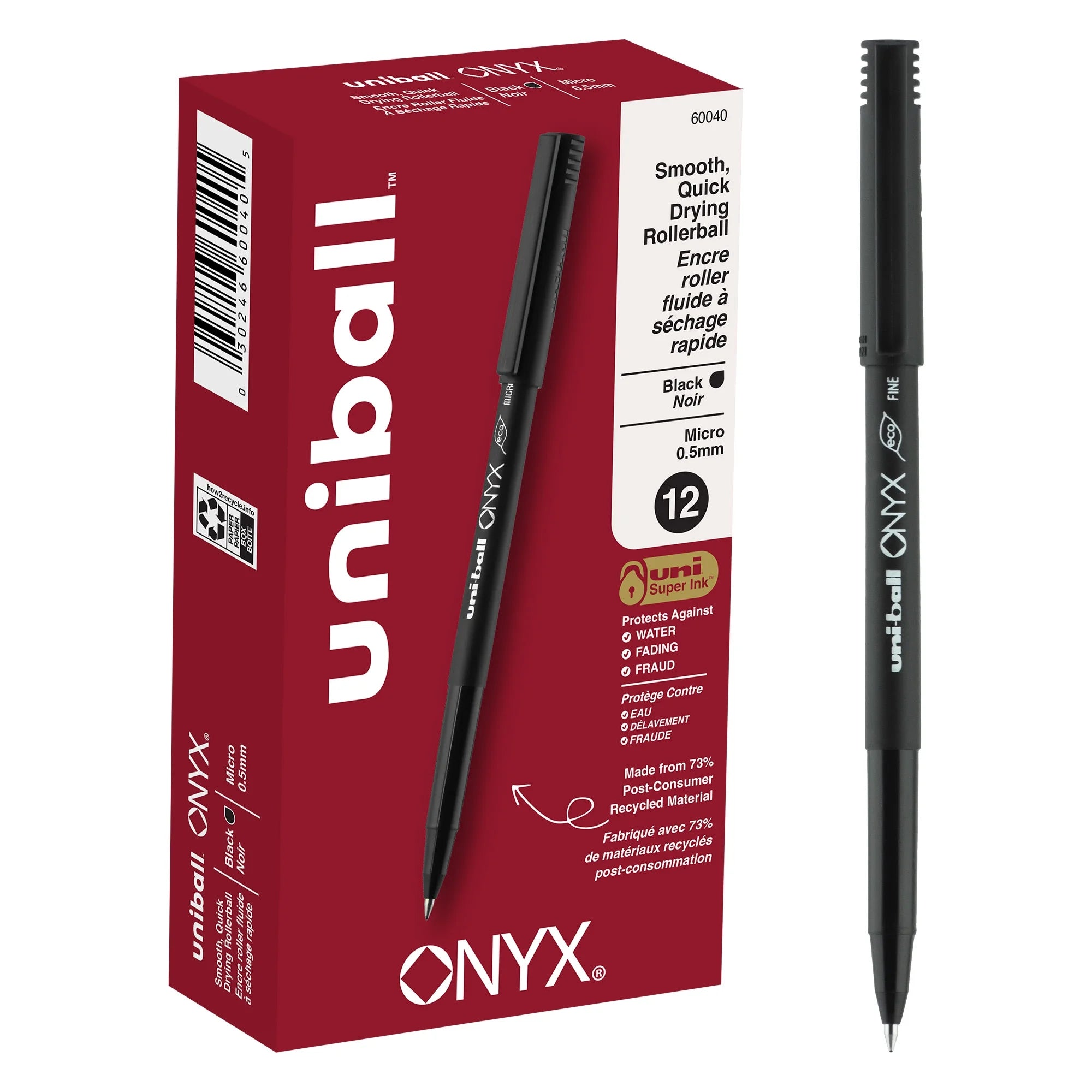 ONYX Rollerball Pens, Micro Point (0.5Mm), Black Ink, 12 Count
