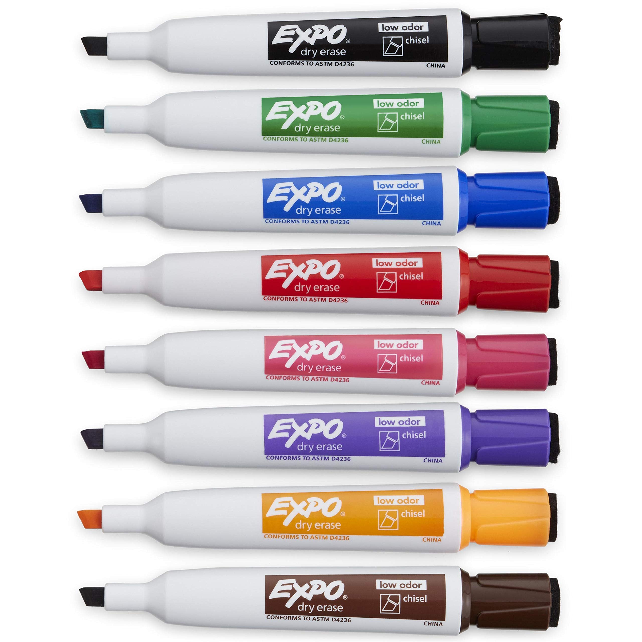 EXPO Magnetic Dry Erase Markers with Eraser, Chisel Tip, Assorted, 8