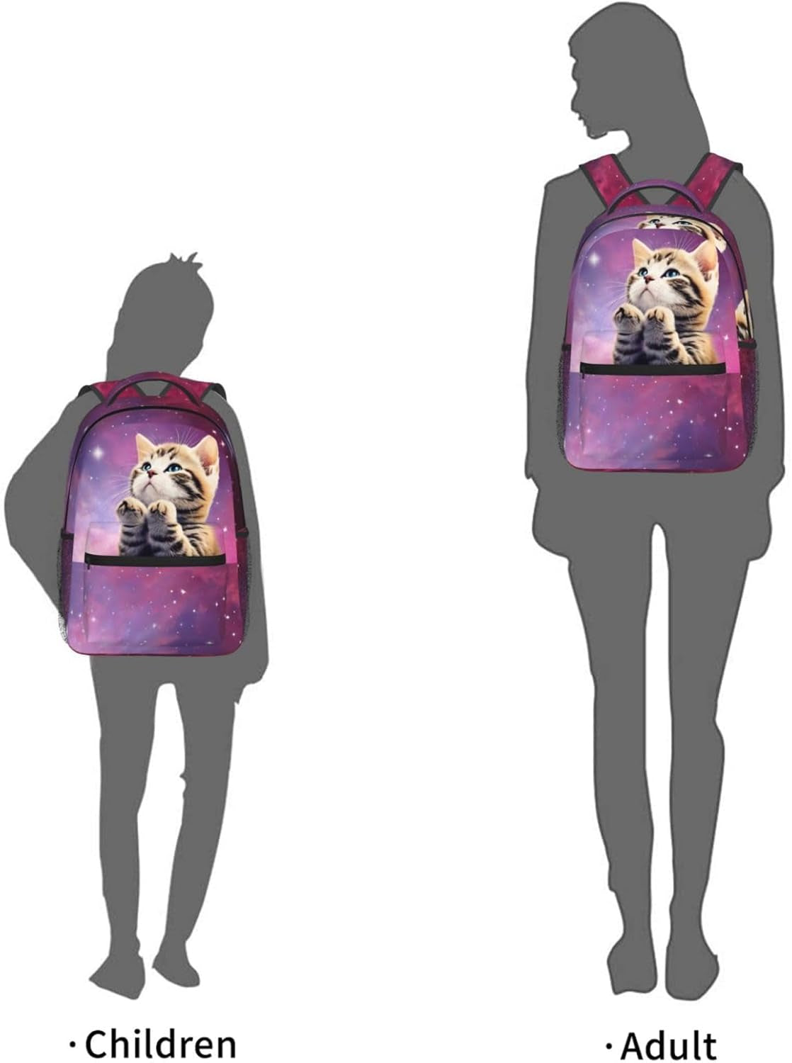 17 Inch Backpack Cute 3D Cat Galaxy Kitty Laptop Backpack School Bookbag Travel Shoulder Bag with Chest Strap