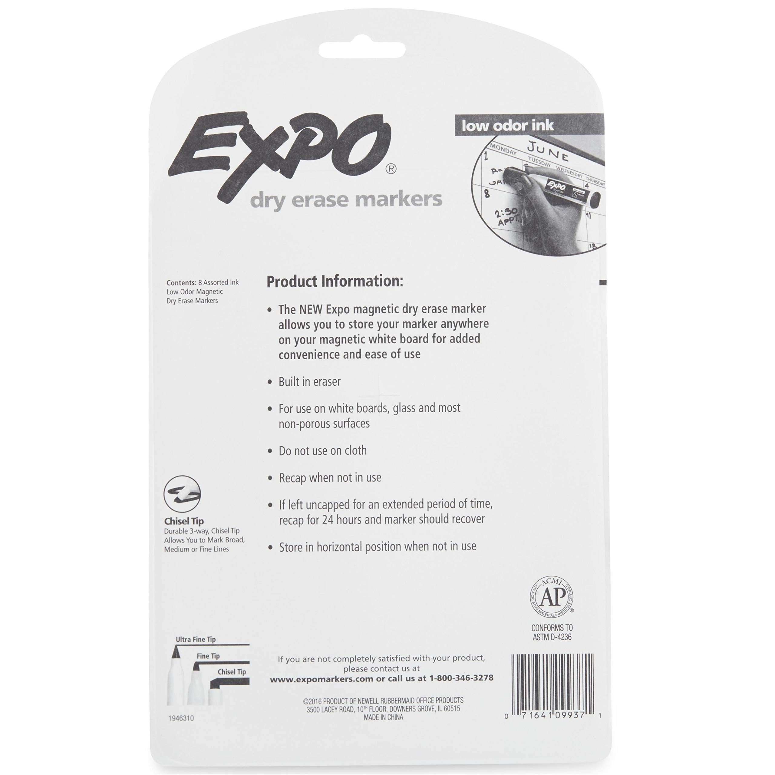 EXPO Magnetic Dry Erase Markers with Eraser, Chisel Tip, Assorted, 8