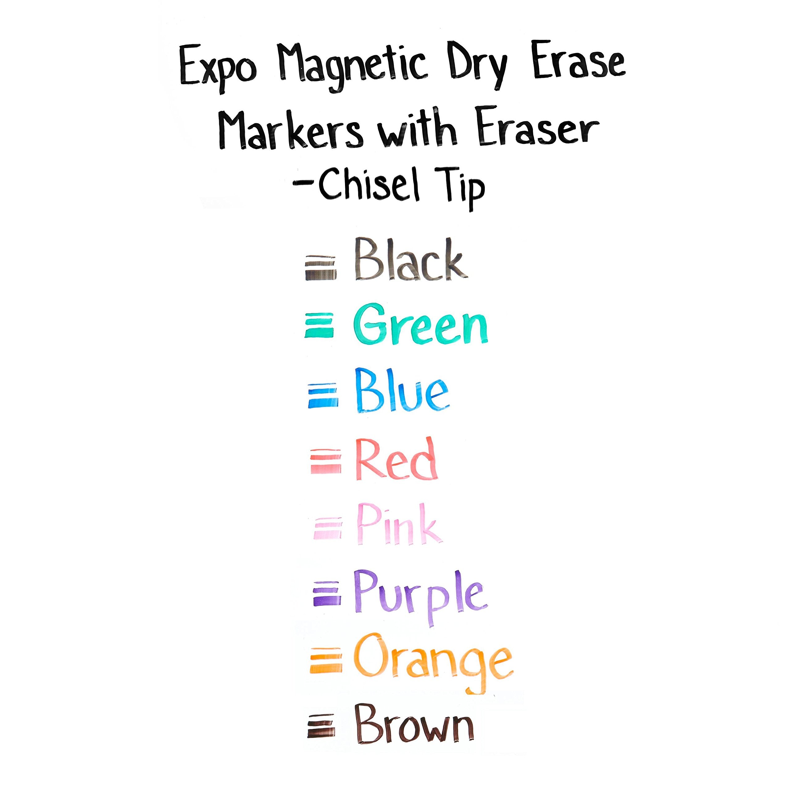 EXPO Magnetic Dry Erase Markers with Eraser, Chisel Tip, Assorted, 8