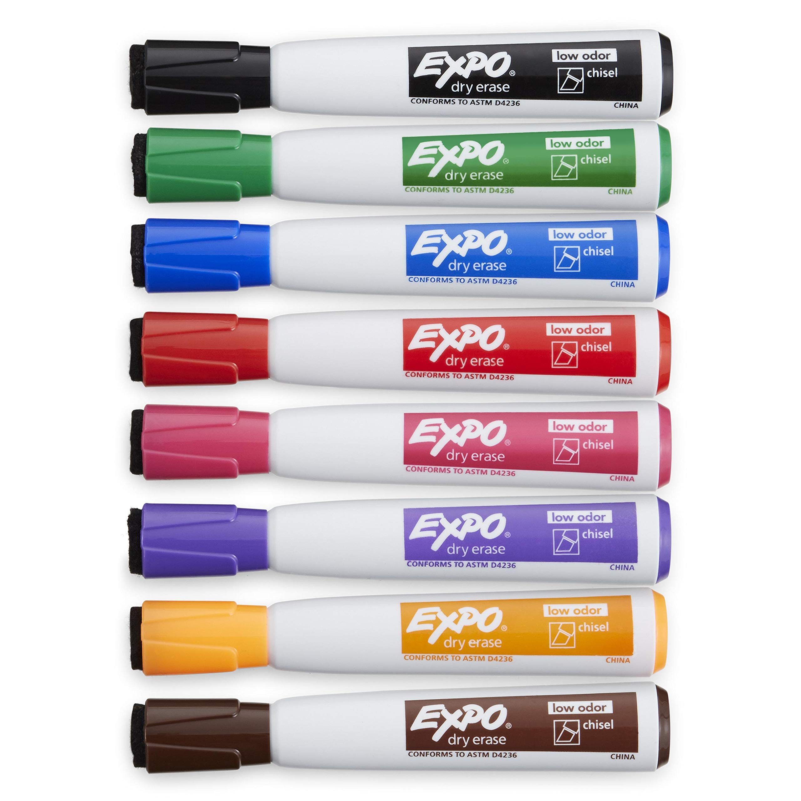 EXPO Magnetic Dry Erase Markers with Eraser, Chisel Tip, Assorted, 8