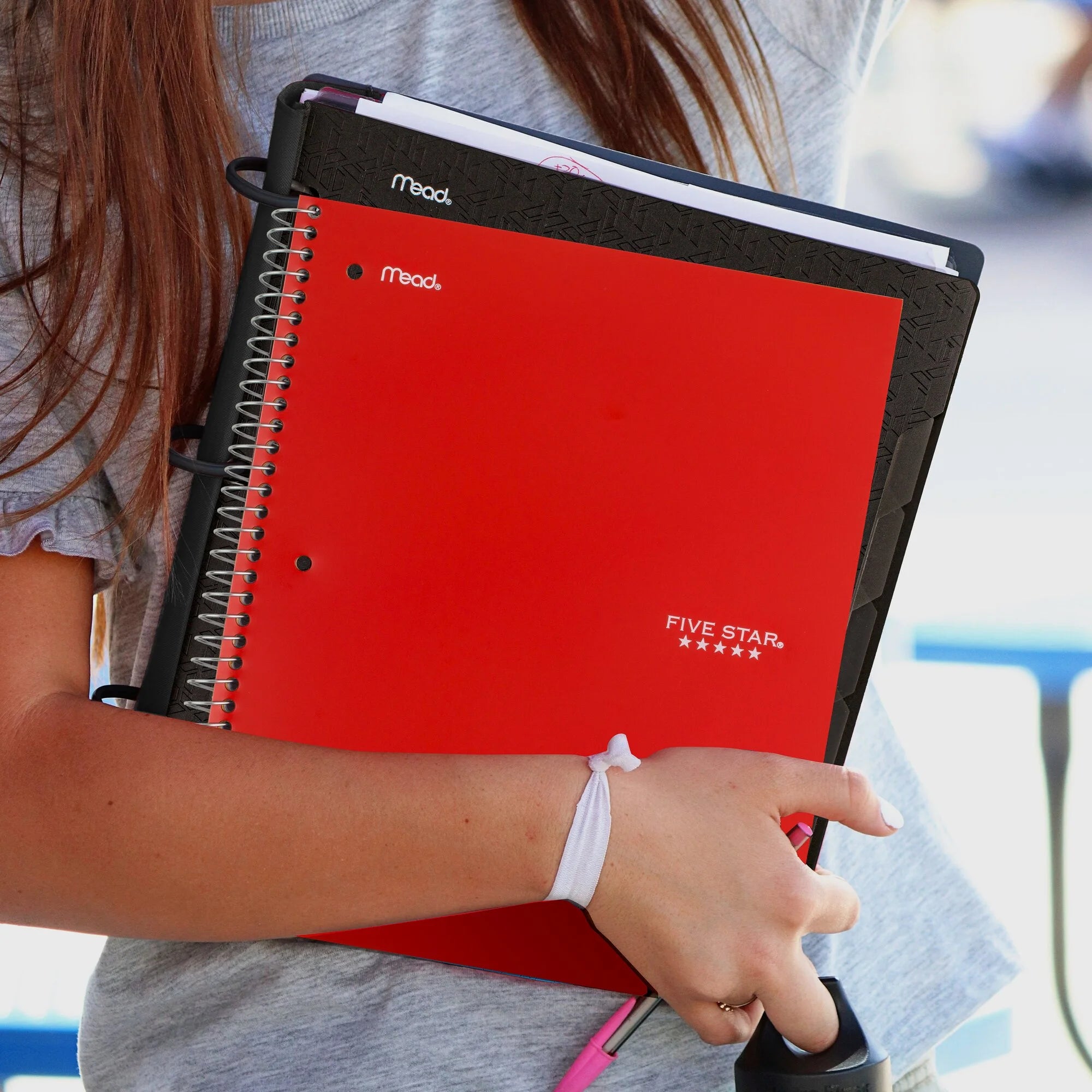 Spiral Notebook + Study App, 5 Subject, Wide Ruled, 8" X 10.5", Fire Red