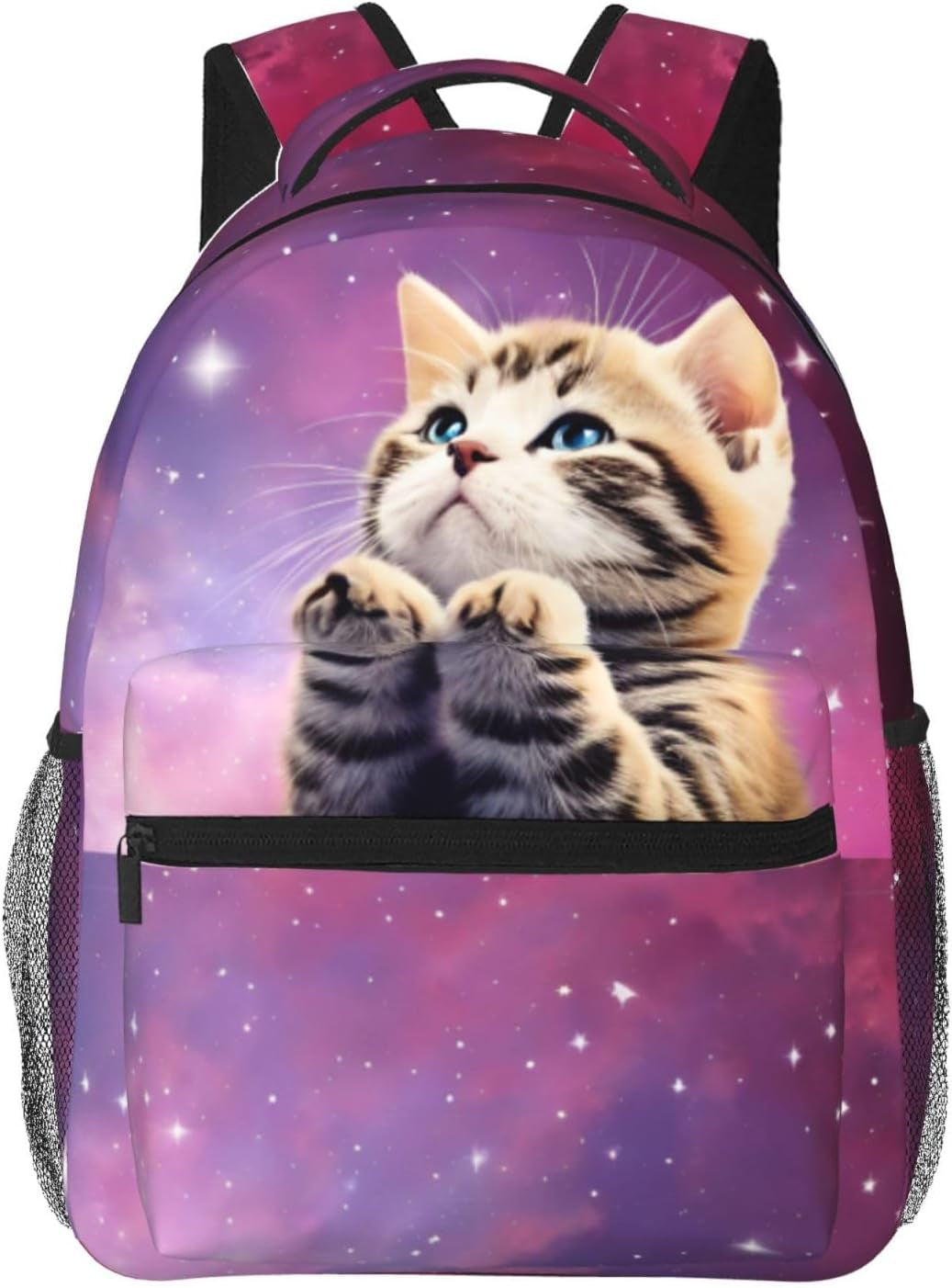 17 Inch Backpack Cute 3D Cat Galaxy Kitty Laptop Backpack School Bookbag Travel Shoulder Bag with Chest Strap
