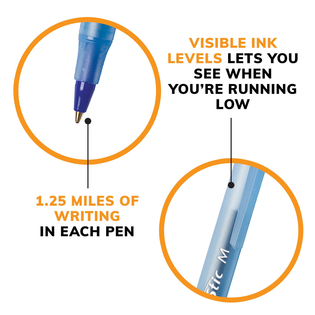 (3 Pack)  round Stic Xtra Life Ballpoint Pens, Medium Point, Blue Ink, 60 Count