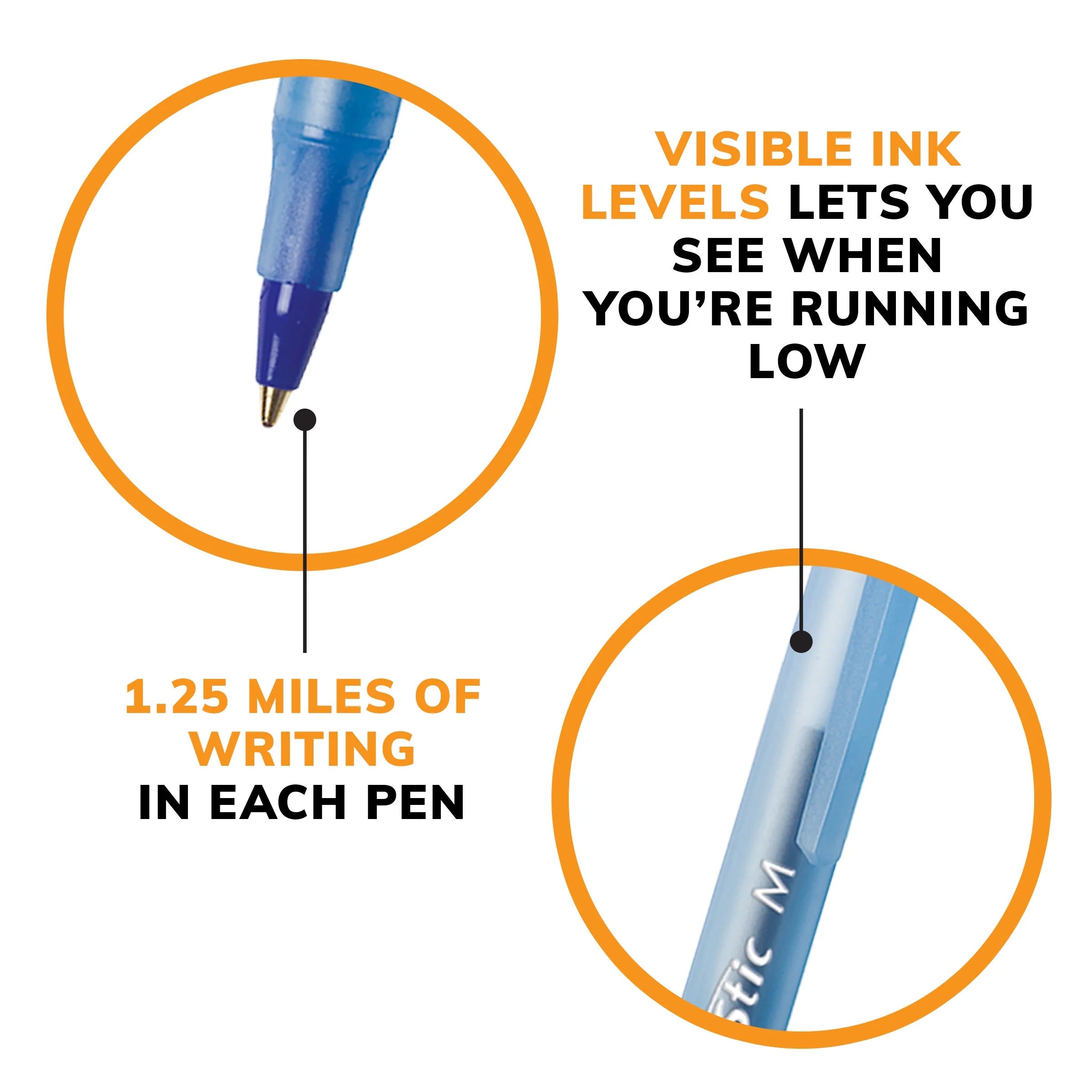 (3 Pack)  round Stic Xtra Life Ballpoint Pens, Medium Point, Blue Ink, 60 Count