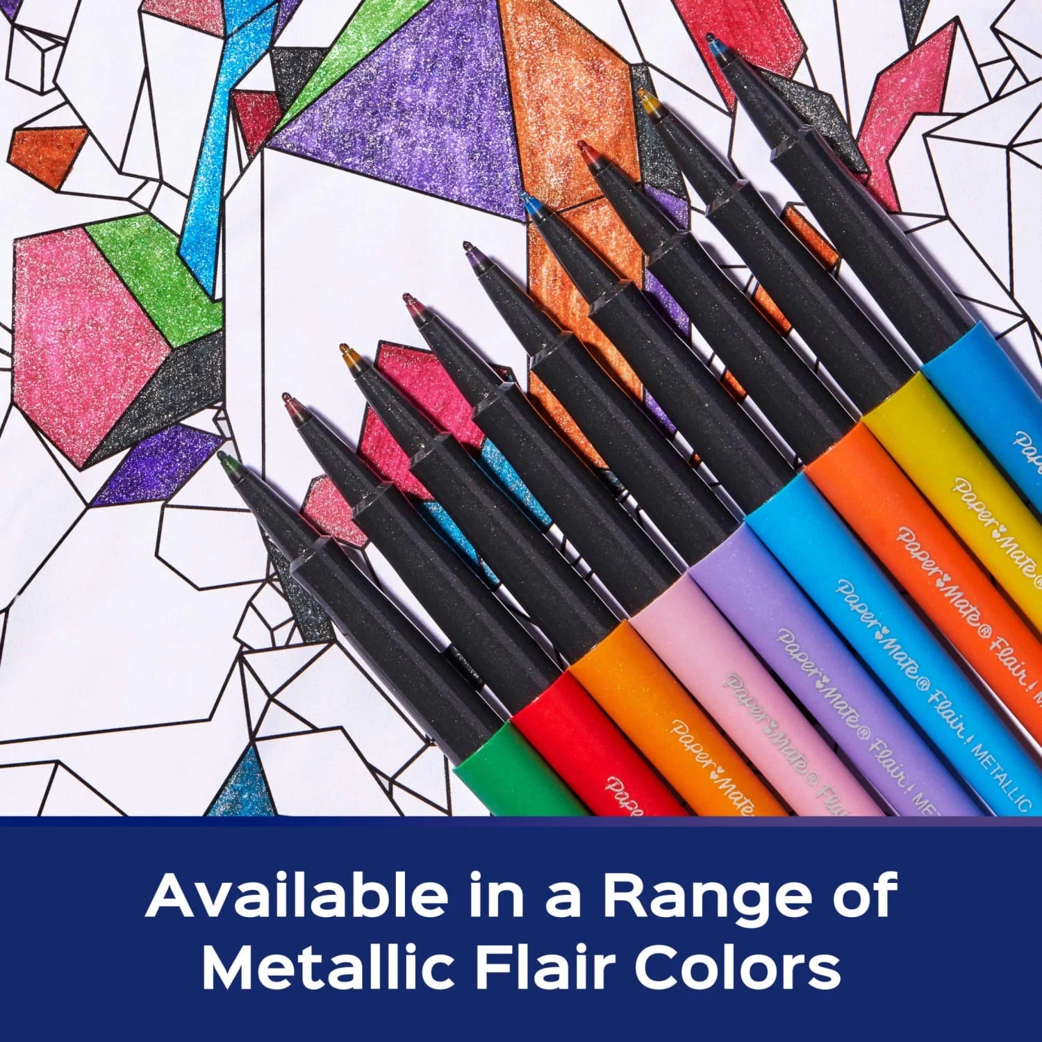 Flair Pens, Metallic Felt Tip Pens, City Lights, Glittery Ink Shines on White Paper, Assorted Colors, 8 Count