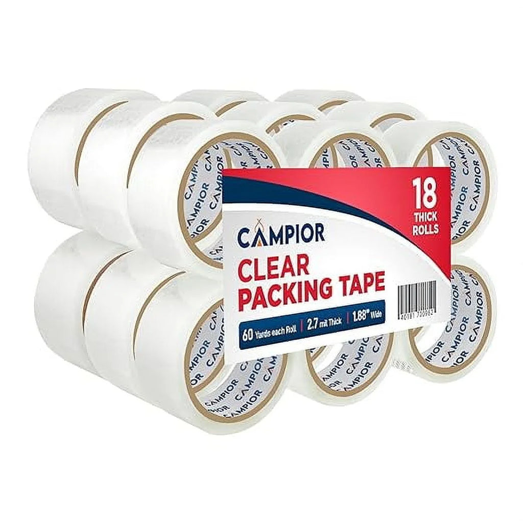 Clear Packing Tape - Heavy Duty Packaging Tape for Shipping, Packaging, and Sealing, 1.88In X 60 Yards, 2.7Mil Thick, for Personal and Professional Use, Thick Clear Packing Tape, 18 Tape Rolls