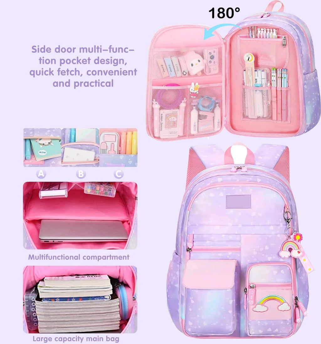 School Bag Backpacks for Girls,Shoulder Children School Bookbags for Kids,Primary School Season Gift,Purple