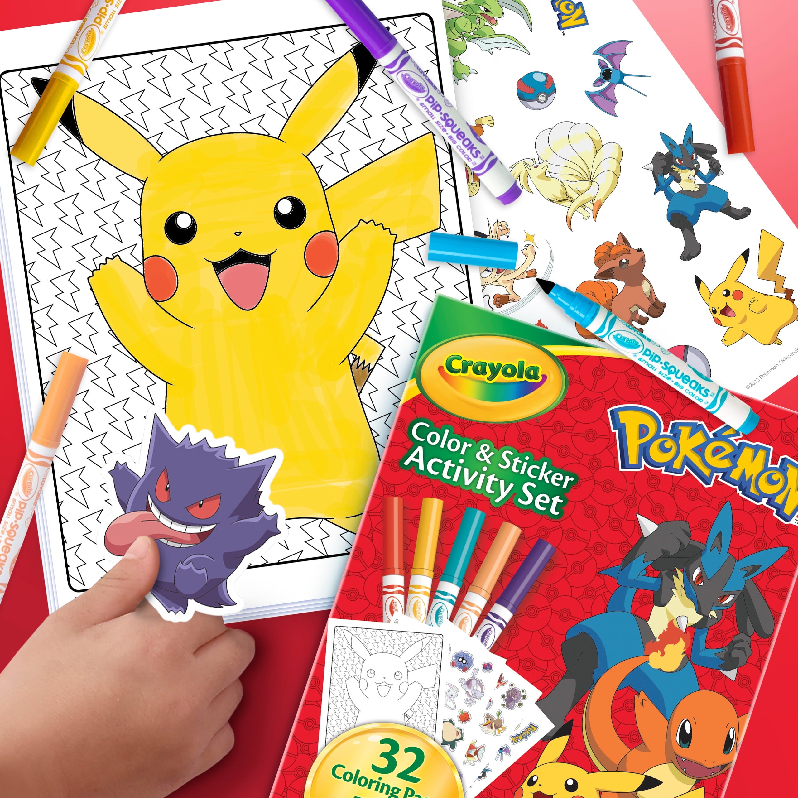 Pokemon Color and Sticker Activity Set with Markers, Pokemon Coloring Book, Kids Art Set, Pokemon Gift for Kids