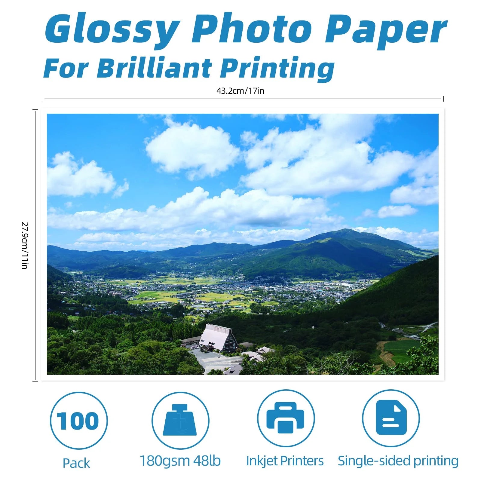 100 Sheets Photo Paper 11X17 Glossy Inkjet 50Lb Value Packed Brochure Poster Playbill Obituary Papers for Funerals Bulletin Gallery Show Photographic 11 X 17 Copy Printing A3