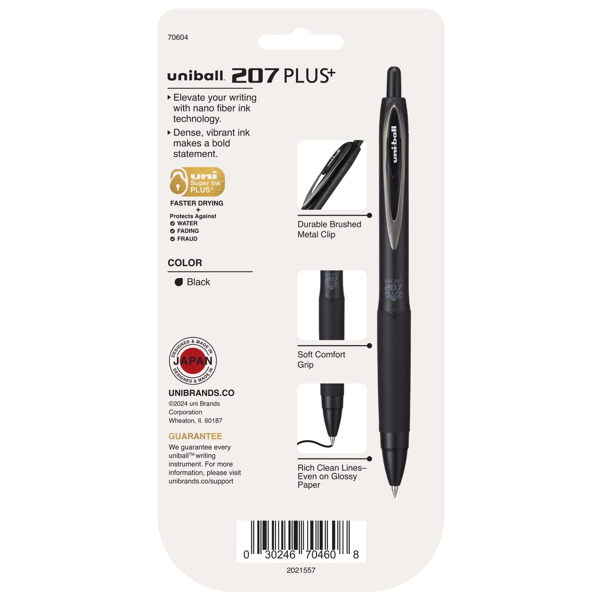 (4 Pack)  207 Plus+ Retractable Gel Pens, Micro Point (0.5Mm), Black Barrel, Black Ink, 4 Count