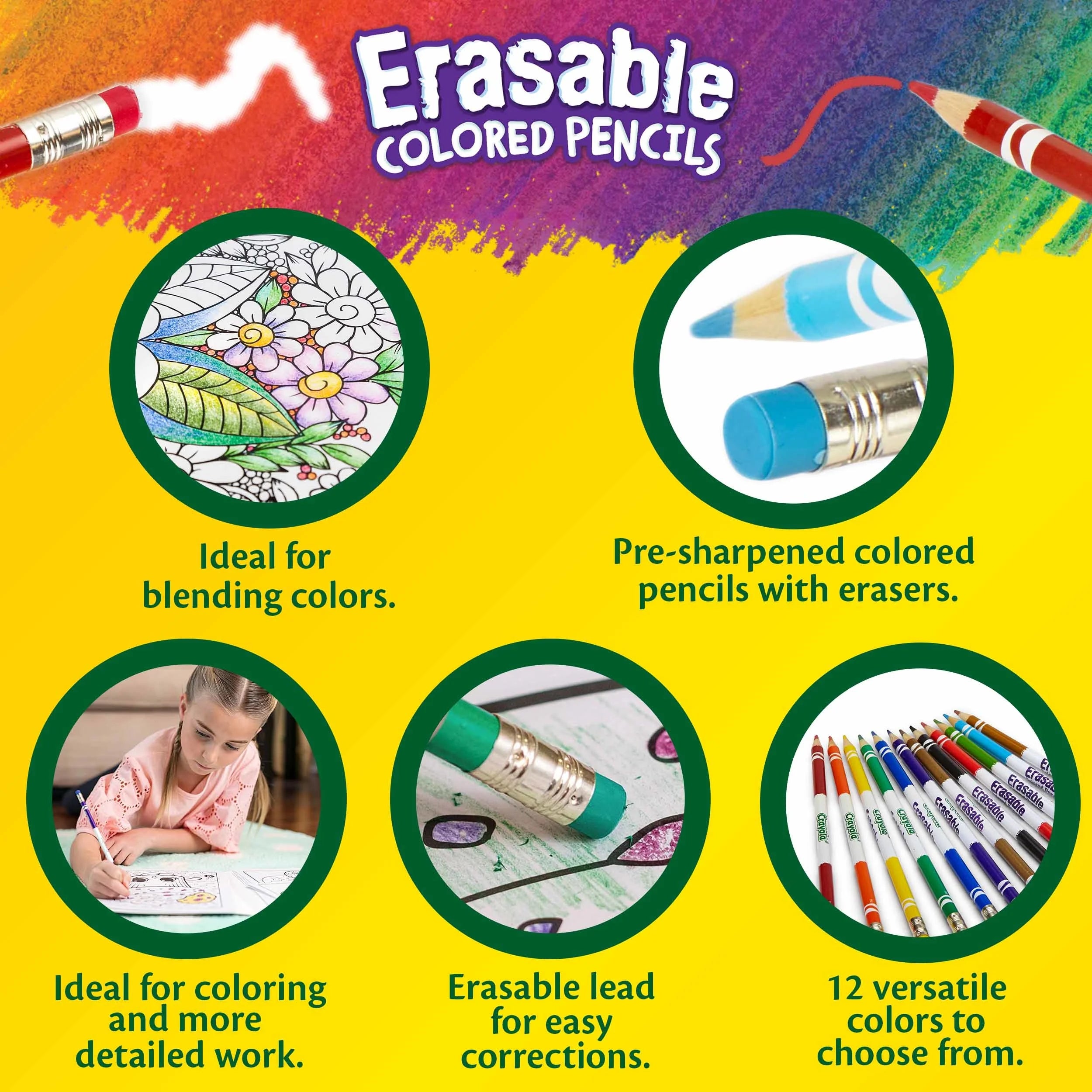 Erasable Colored Pencils, 12 Ct, School Supplies for Kids and Teachers, Classroom Supplies, Gift
