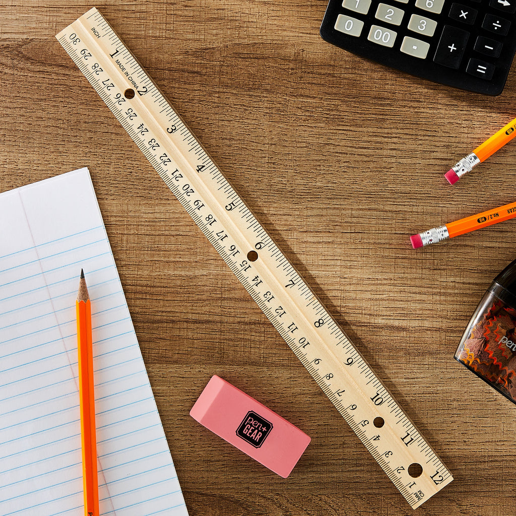 Pen + Gear 12" Wood Ruler (0.05Lb), Ideal for Elementary School to High School Educational Level
