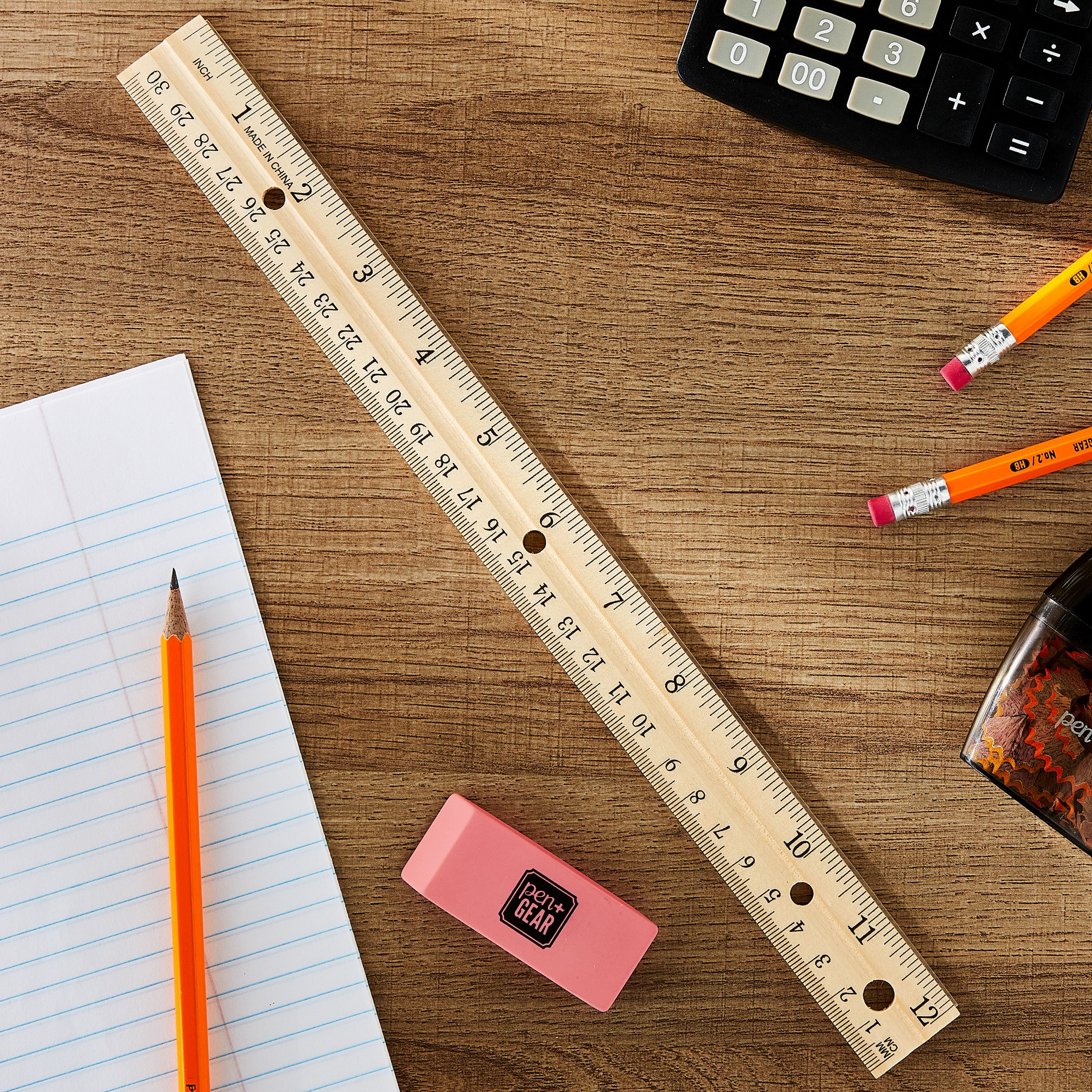 Pen + Gear 12" Wood Ruler (0.05Lb), Ideal for Elementary School to High School Educational Level