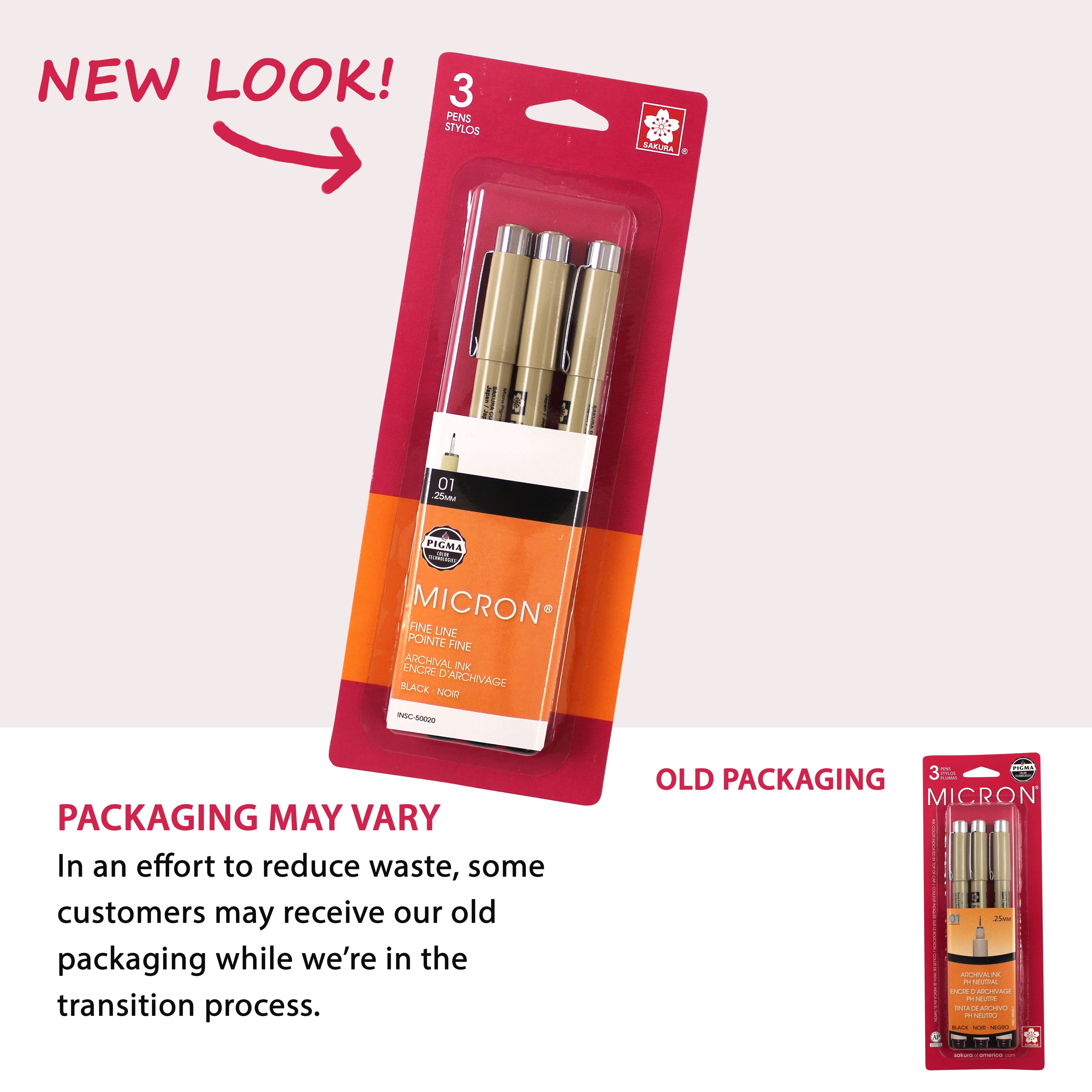 Sakura  Micron Fineliner Pens, Archival Black, 01 Tip Size, 3 Pk