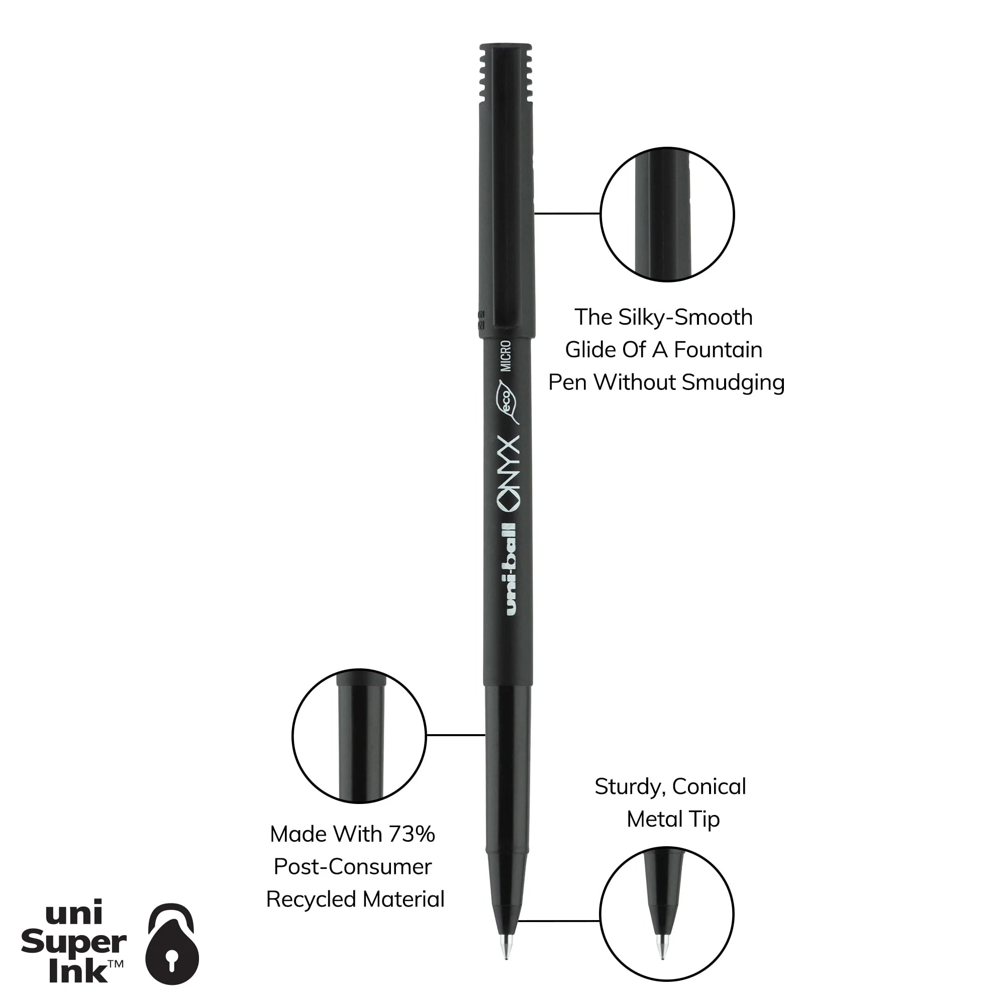 ONYX Rollerball Pens, Micro Point (0.5Mm), Black Ink, 12 Count