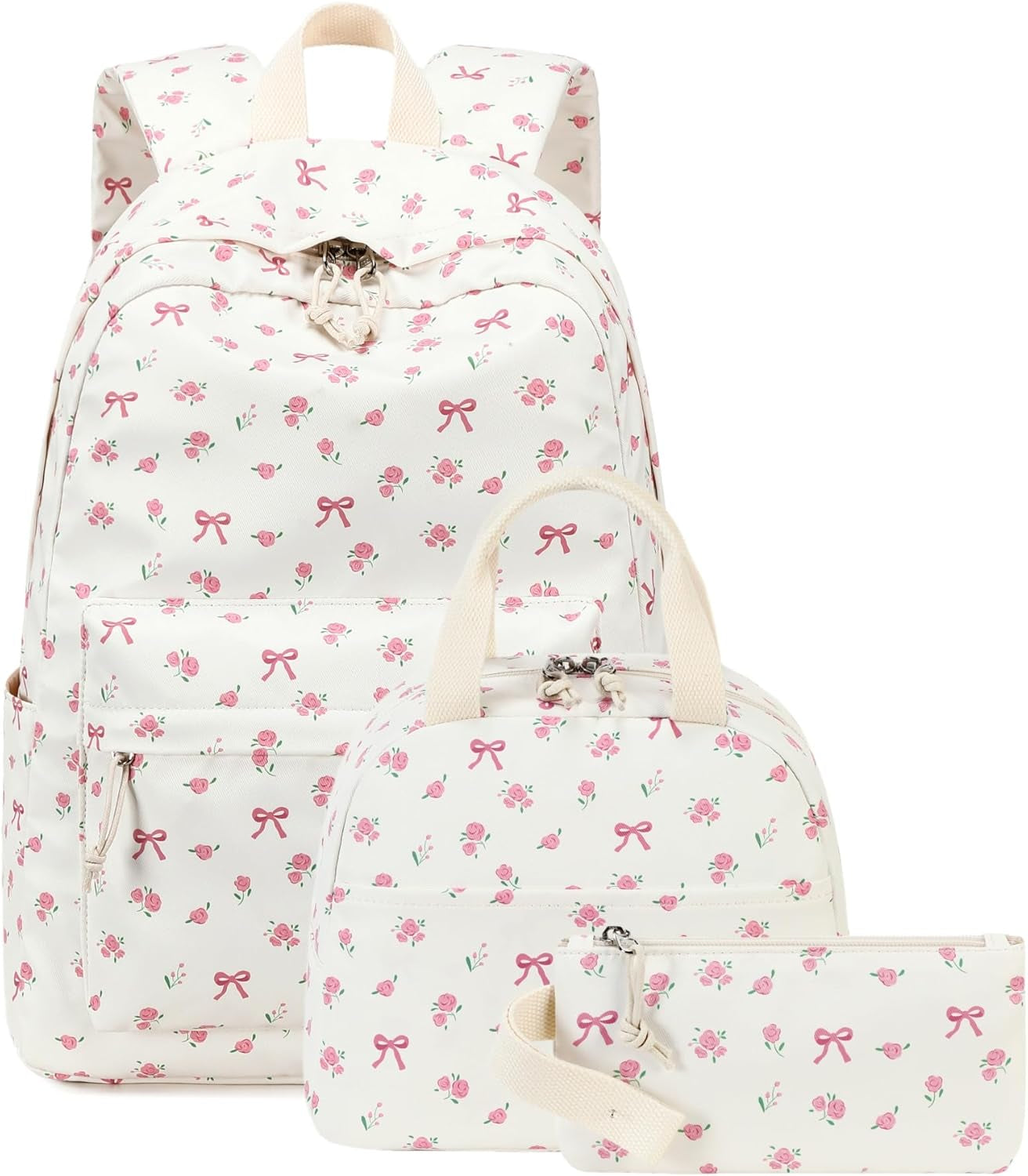 Teen Girls School Backpack Kids Bookbag Set with Lunch Box Pencil Case Travel Laptop Backpack Casual Daypacks (Beige Bow Tie)