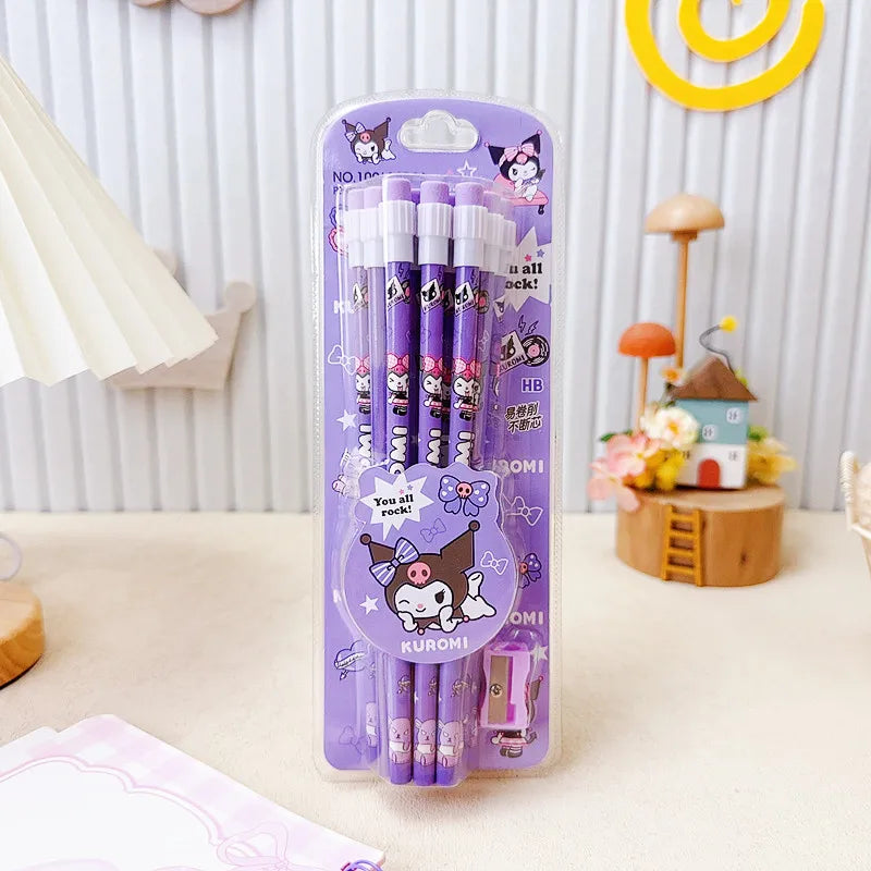 Cute Kuromi HB Pencil 12 Pencil and 1 Pencil Roller Stationery Box Set, Student Writing and Drawing HB Pencil Sketcher