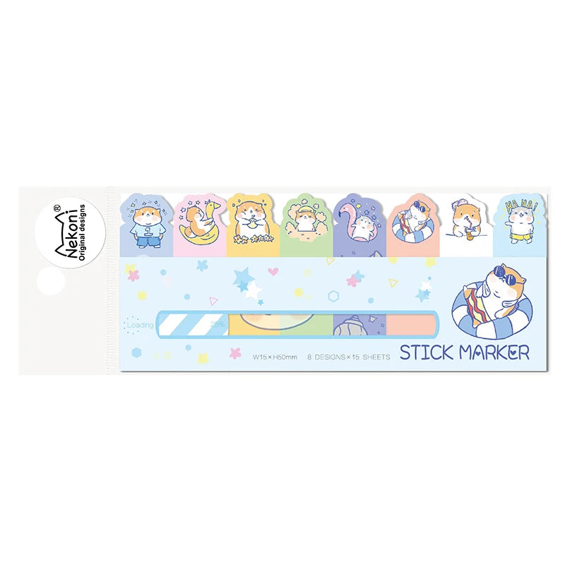 Nekoni Kawaii Animal Sticky Notes – Cute Self-Stick Memo Pad & Bookmarks