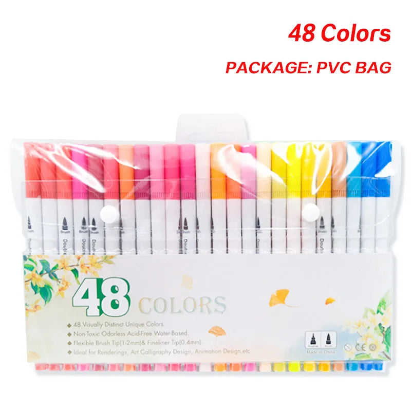 Dual Tip Brush Pen Fine Line Colored Marker Pens Washable Water-soluble Watercolor Pens for Drawing Painting Art Supplies