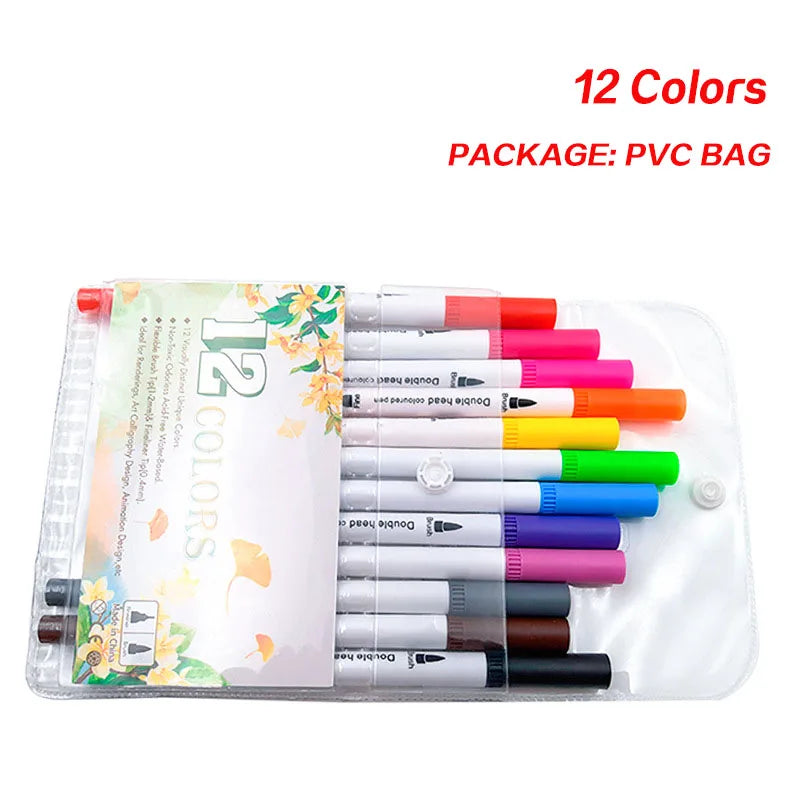 Dual Tip Brush Pen Fine Line Colored Marker Pens Washable Water-soluble Watercolor Pens for Drawing Painting Art Supplies