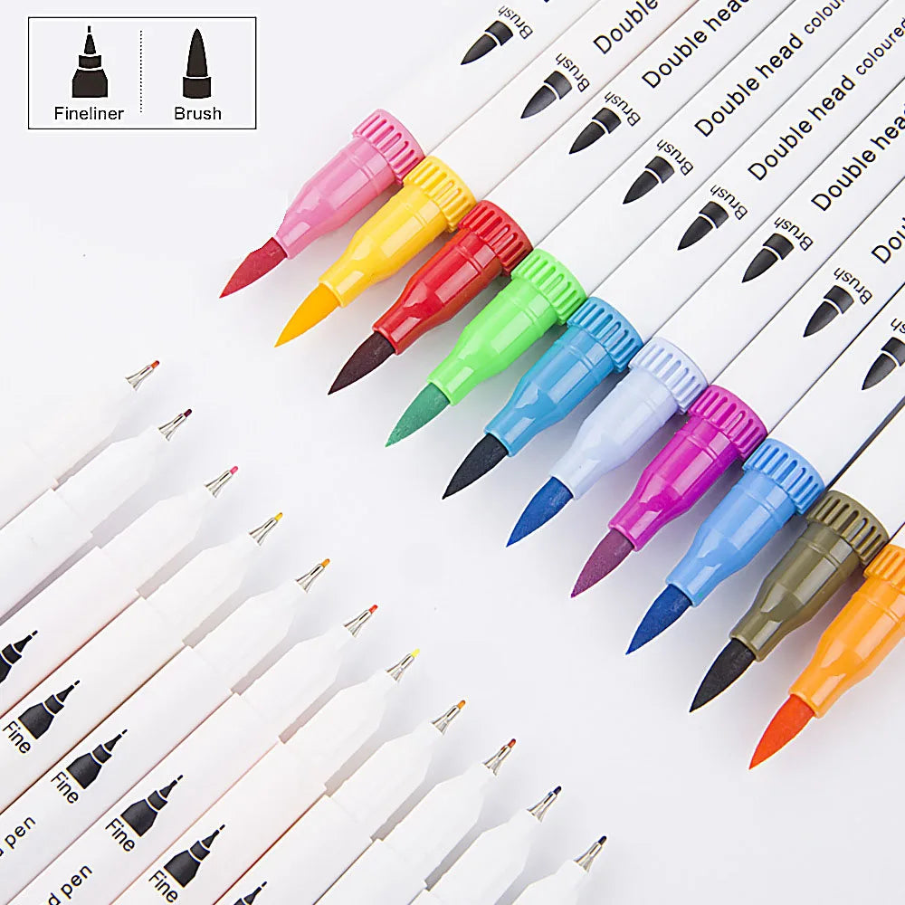 Dual Tip Brush Pen Fine Line Colored Marker Pens Washable Water-soluble Watercolor Pens for Drawing Painting Art Supplies