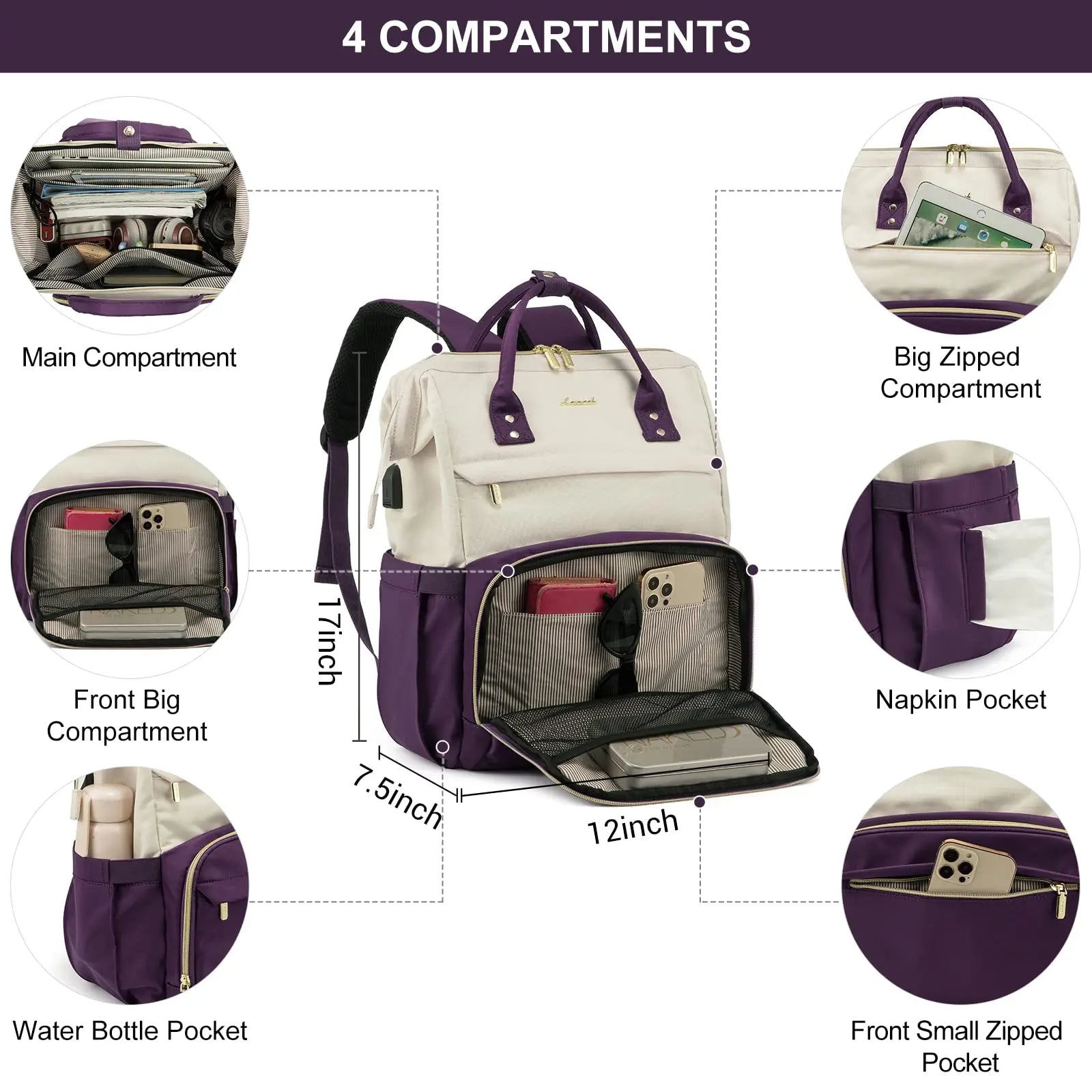 Lovevook 2024 14 15.6 17 Inch Large Cute Laptop Backpack for Women Oxford Waterproof Travel School Work Bag Luxury Lady Backpack