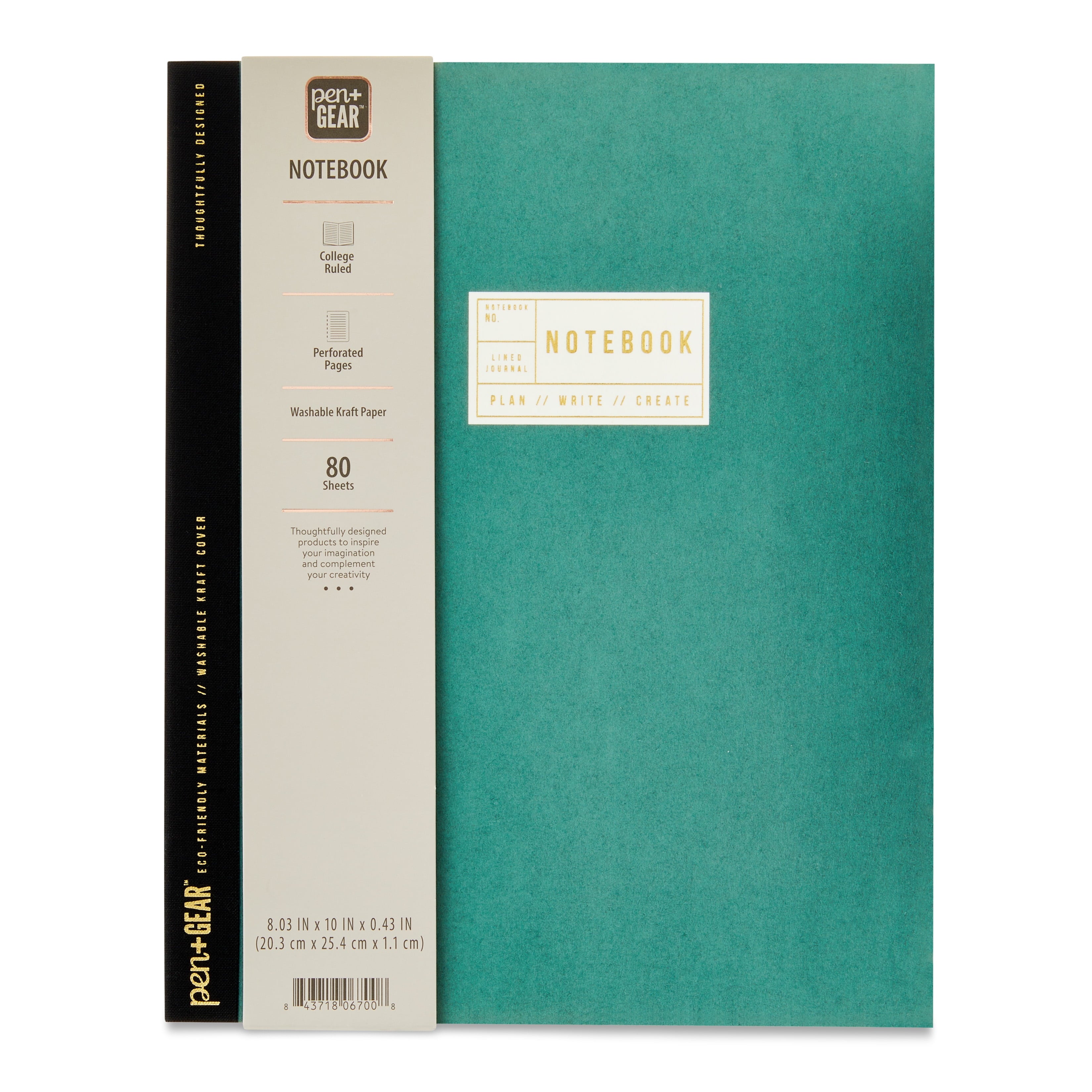 College Ruled Notebook, 8.03 X 10", 160 Pages, Green