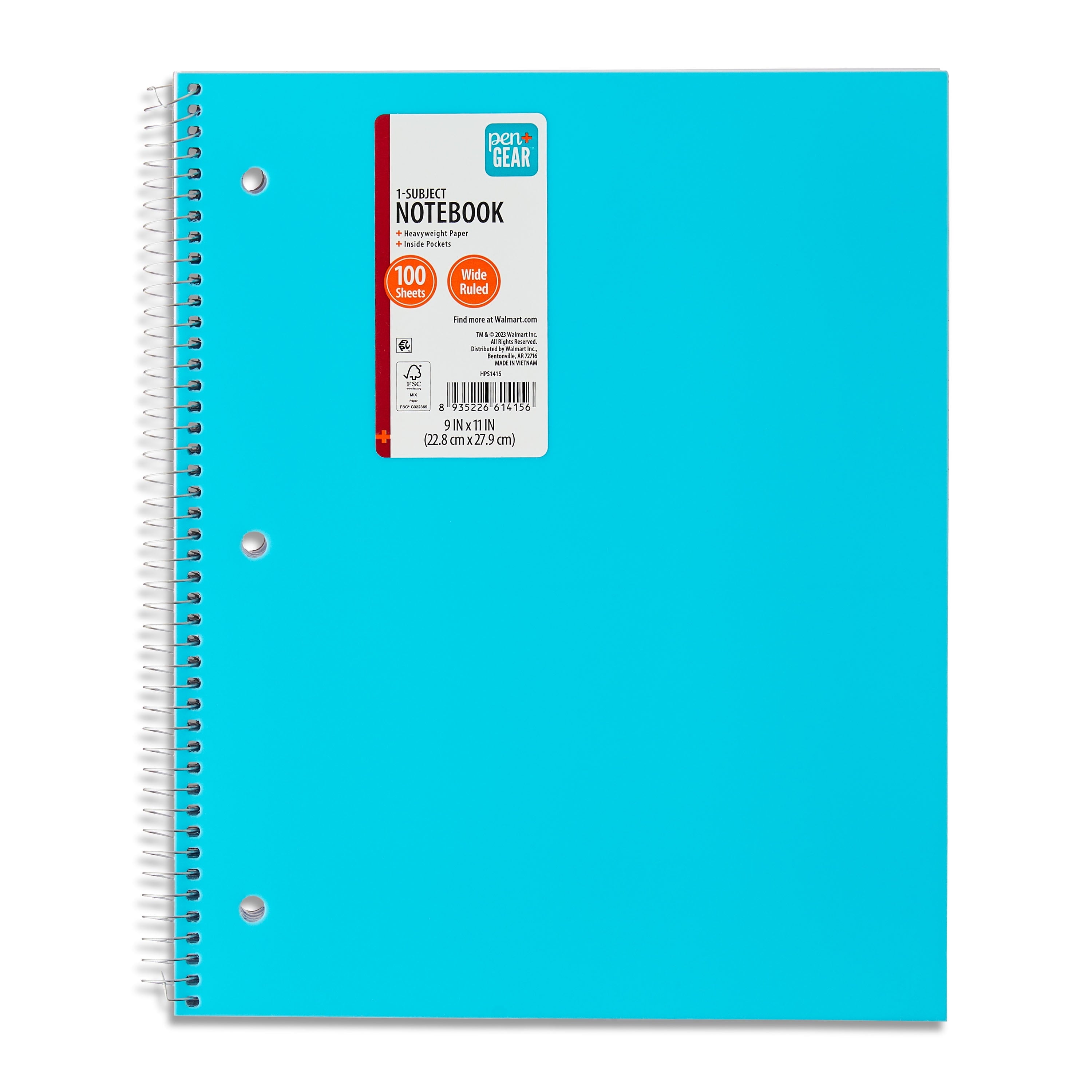 Pen + Gear Wide Ruled 1-Subject Notebook, 10.5" X 8", Blue, 100 Sheets