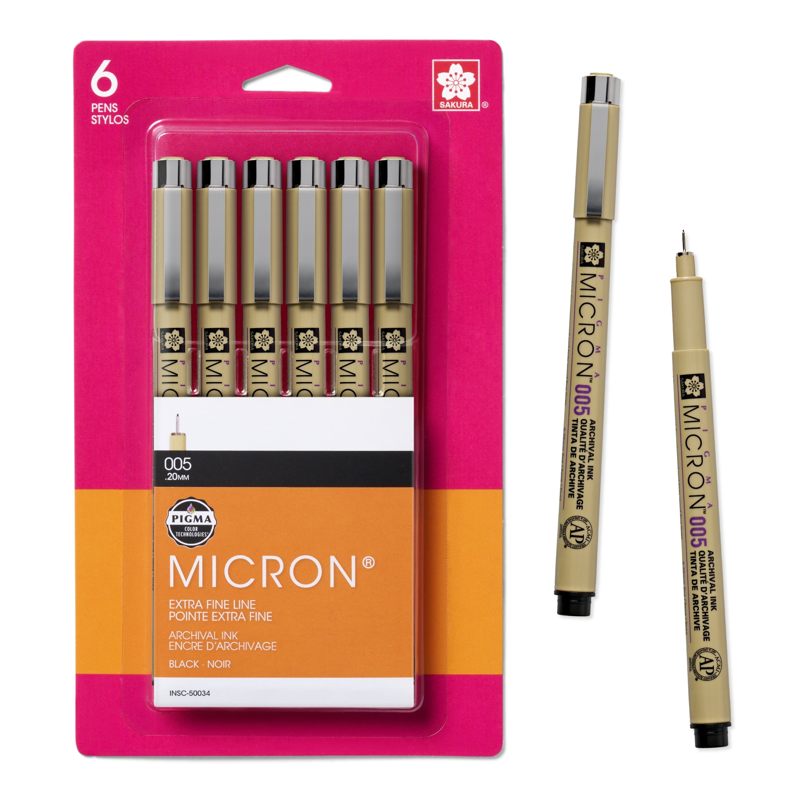 Micron Pens Pack, Fine, 0.2 Mm, Black Ink, 6 Count