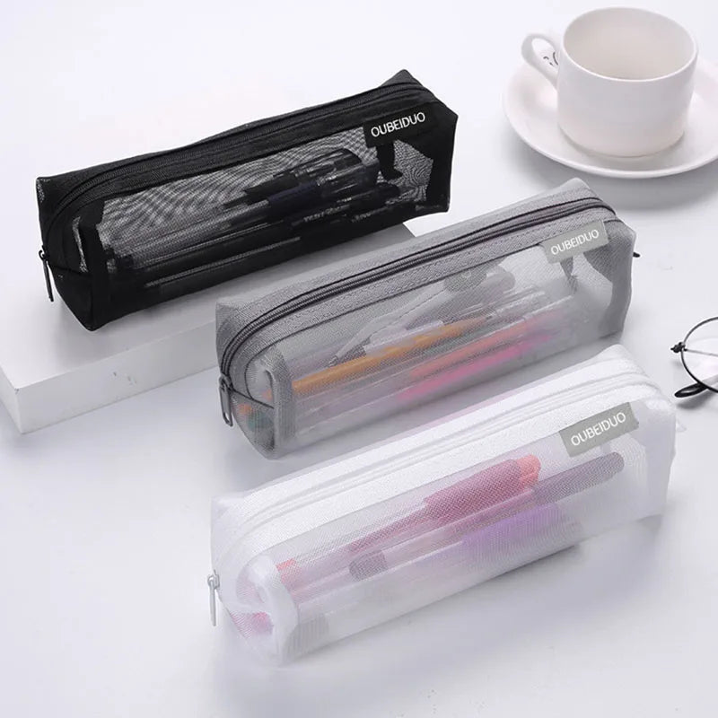 Mesh Pencil Case Transparent Pens Pouch Cute Simple Aesthetic Bag