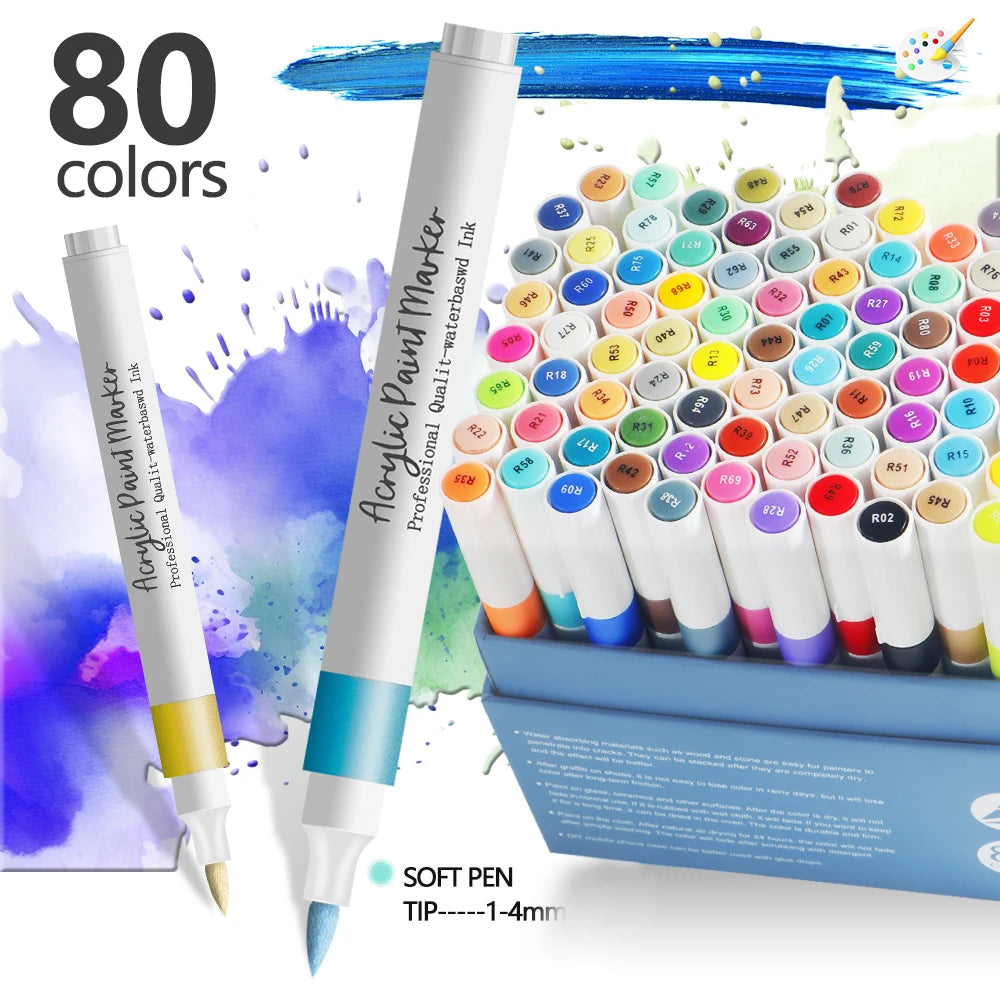 12/24 Colors Soft Headed Different Color Acrylic Marker Pen, Color Art Graffiti Pen, Waterproof, Opaque, Water-Based Soft Headed