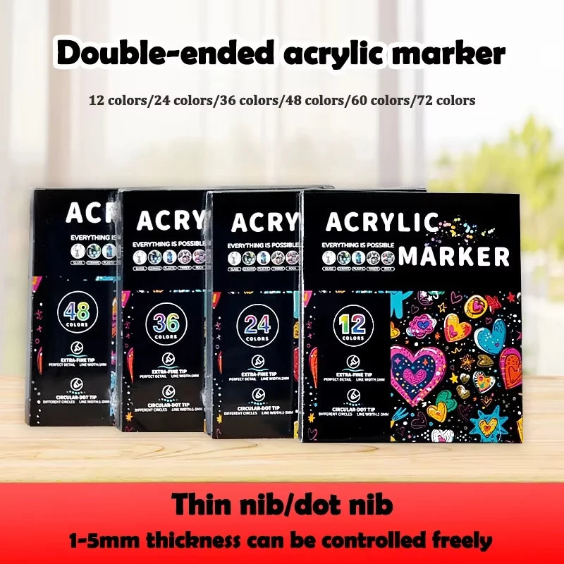 AngelMark Acrylic Marker Pen Double Headed Waterproof Art Painting Supplies School Stationary Graffiti Drawing12-72Colors