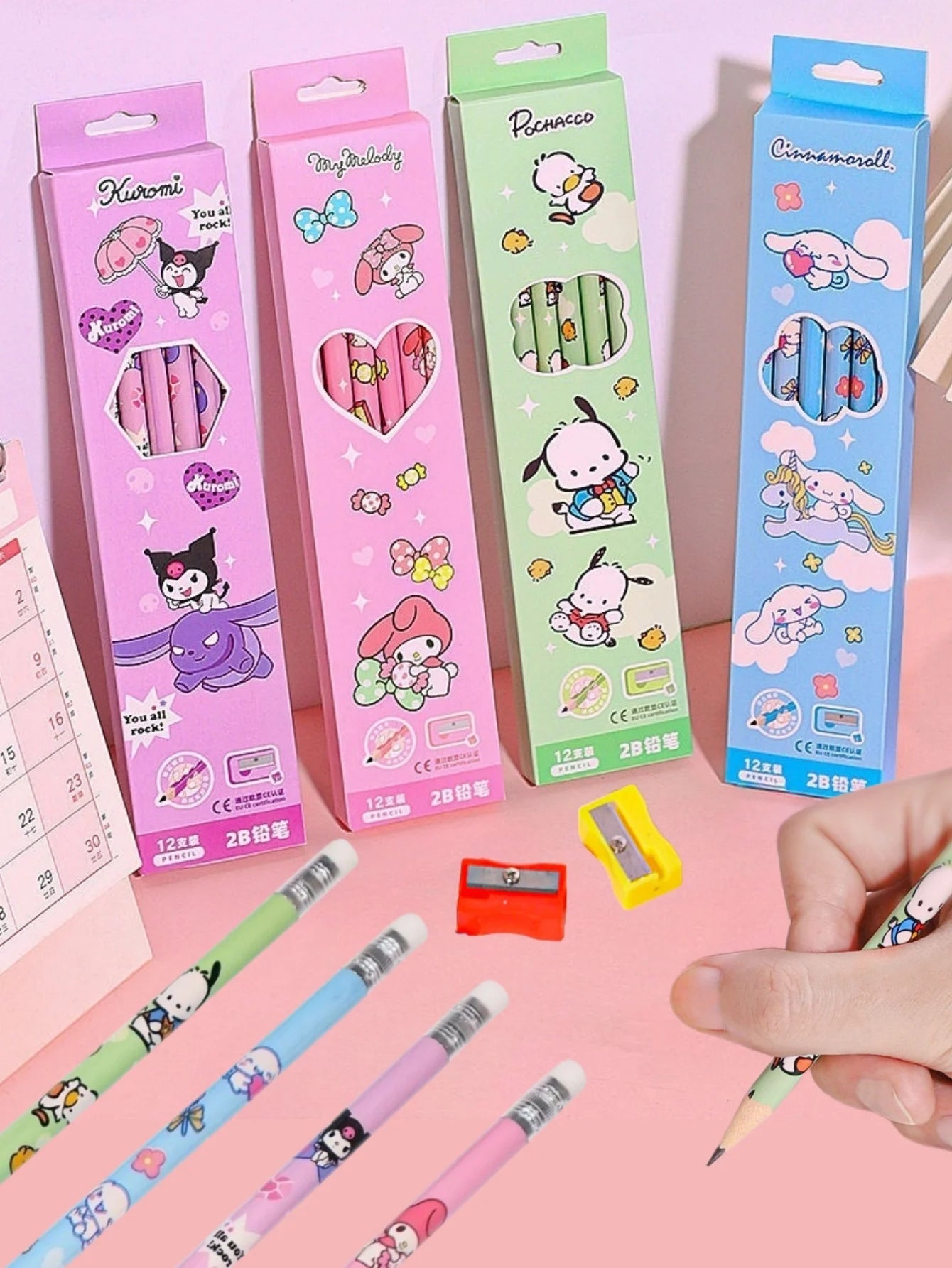 12/36Pcs/set  Pencil with eraser Melody Kuromi Cinnamoroll HB Black Write Draw Pencils Primary Stationery