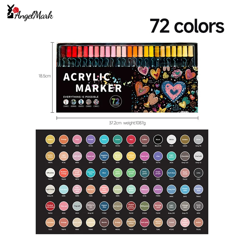 AngelMark Acrylic Marker Pen Double Headed Waterproof Art Painting Supplies School Stationary Graffiti Drawing12-72Colors