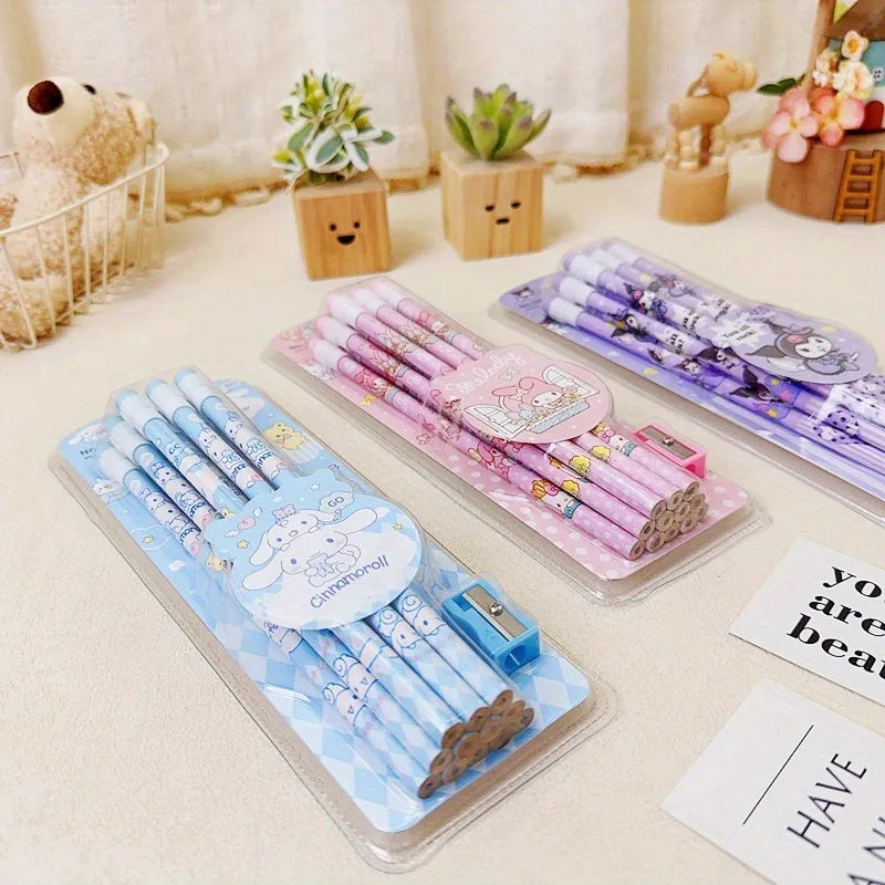12pcs Cinnamorolls Kuromis Cute Cartoon HB Pencils, 12 Pencils & 1 Pencil Roller Stationery Box Set, Writing & Drawing