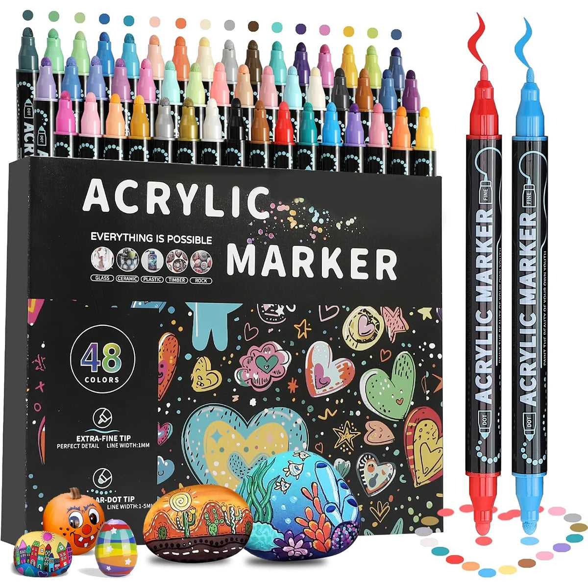12/24/36/48 Colors Dual Tip Acrylic Paint Pens Markers  for Wood