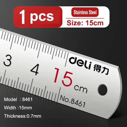 Deli Stainless Steel Ruler 15/20/30cm Metal Straight Ruler for Home