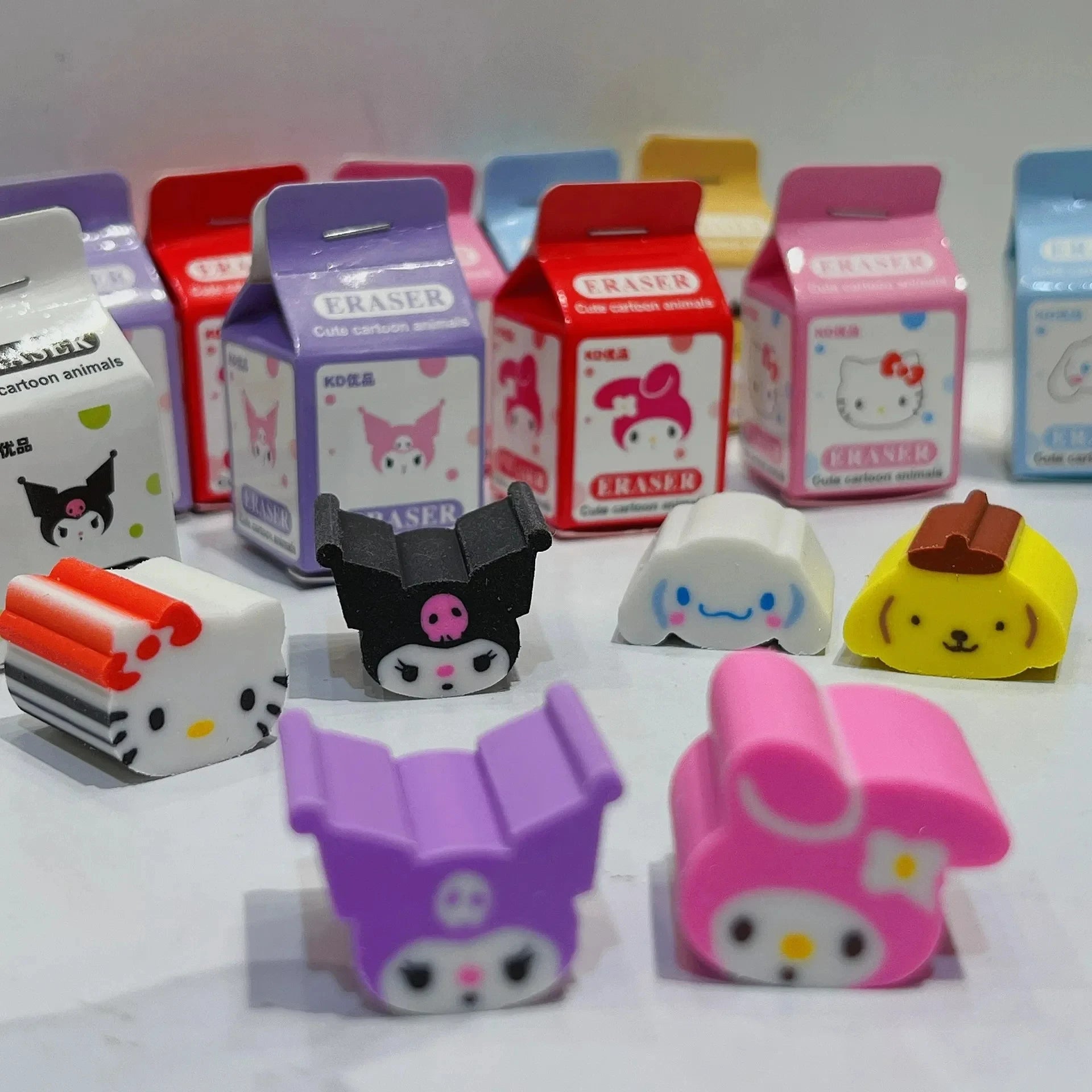 New Sanrio Eraser Kuromi Melody Cinnamoroll Boxed 6/36pcs Cartoon Kawaii Stationery Clean Eraser School Students Birthday Gifts