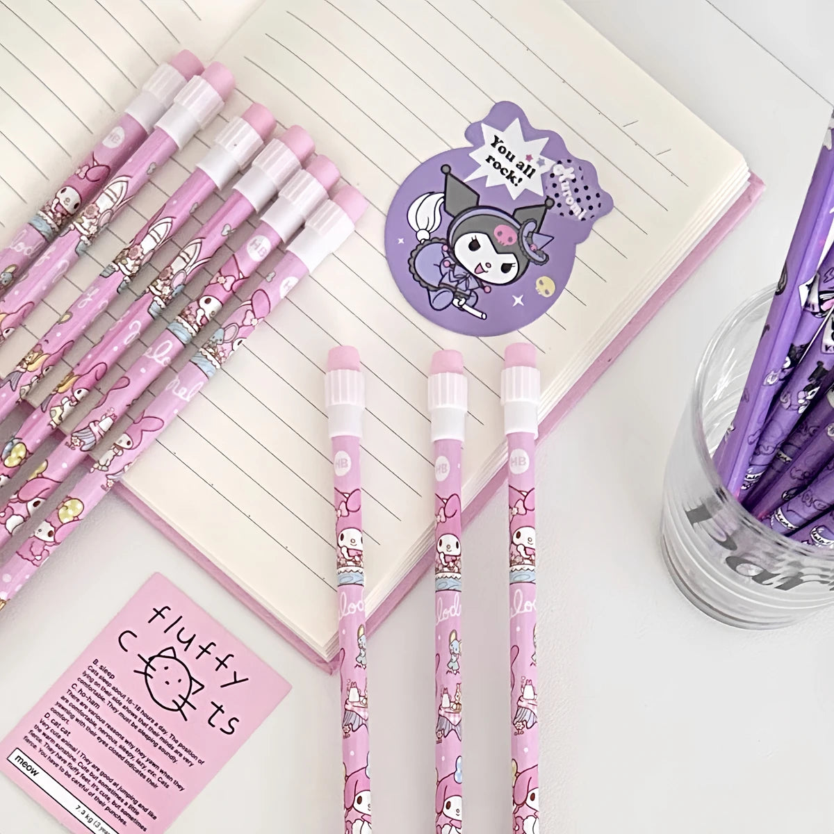 Sanrio 12Pc Kawaii HB Pencil Set – Kuromi, Cinnamoroll & Box for Writing