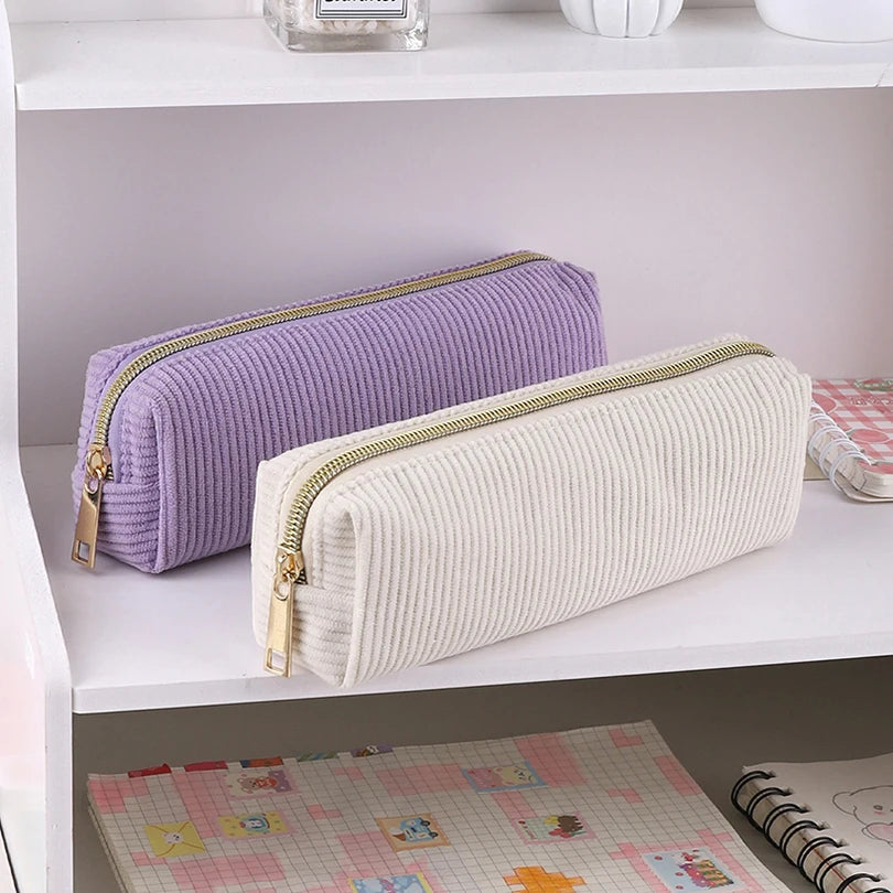Corduroy Pencil Case – Soft School Pouch for Pens, Supplies & Stationery