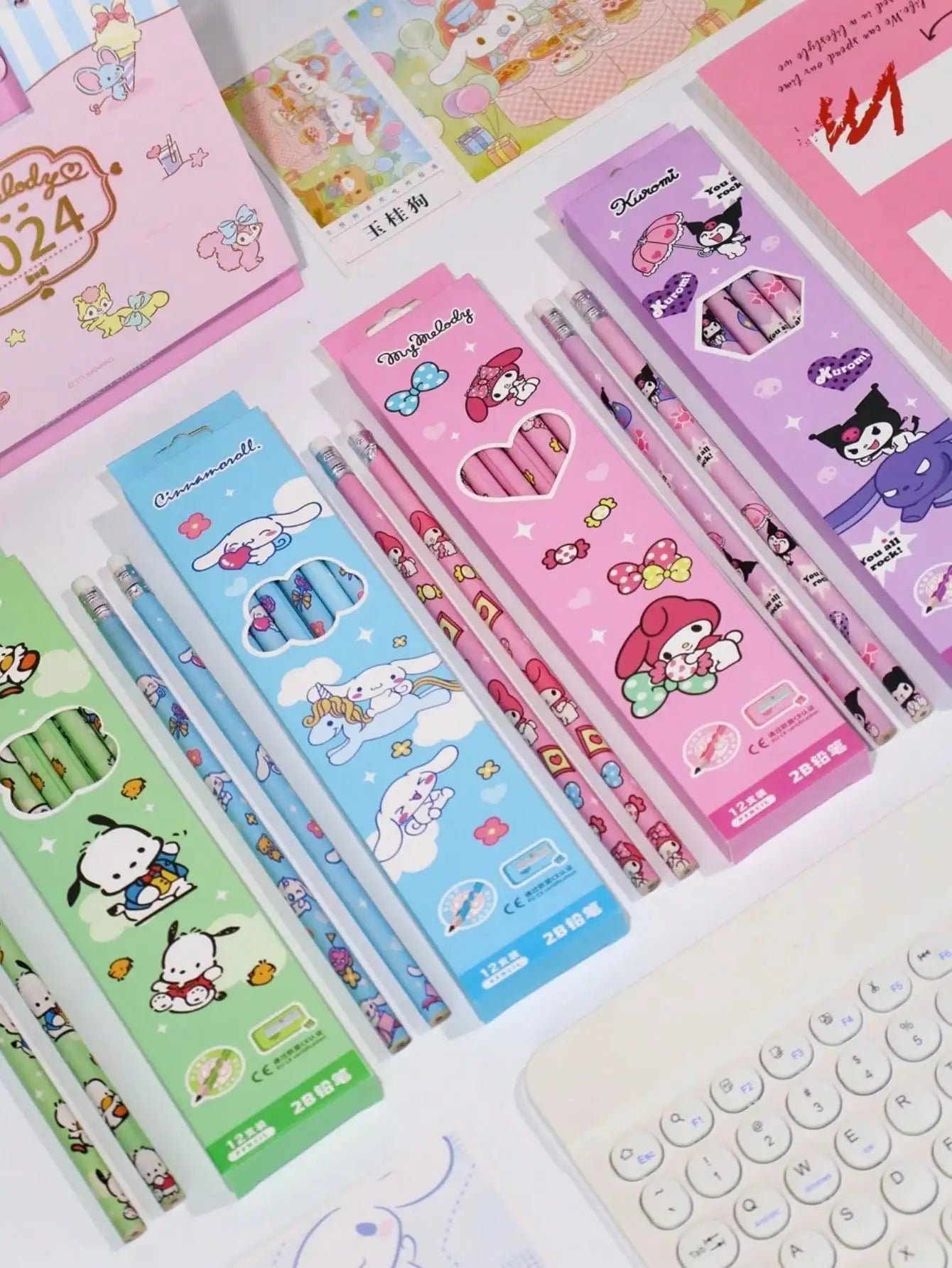 12/36Pcs/set  Pencil with eraser Melody Kuromi Cinnamoroll HB Black Write Draw Pencils Primary Stationery
