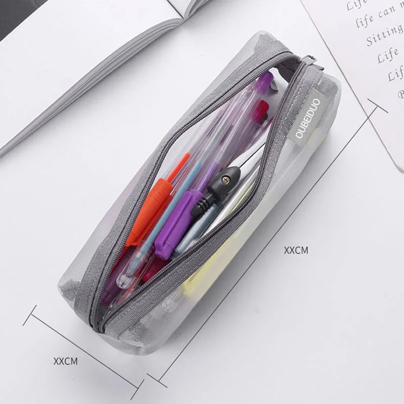 Mesh Pencil Case Transparent Pens Pouch Cute Simple Aesthetic Bag