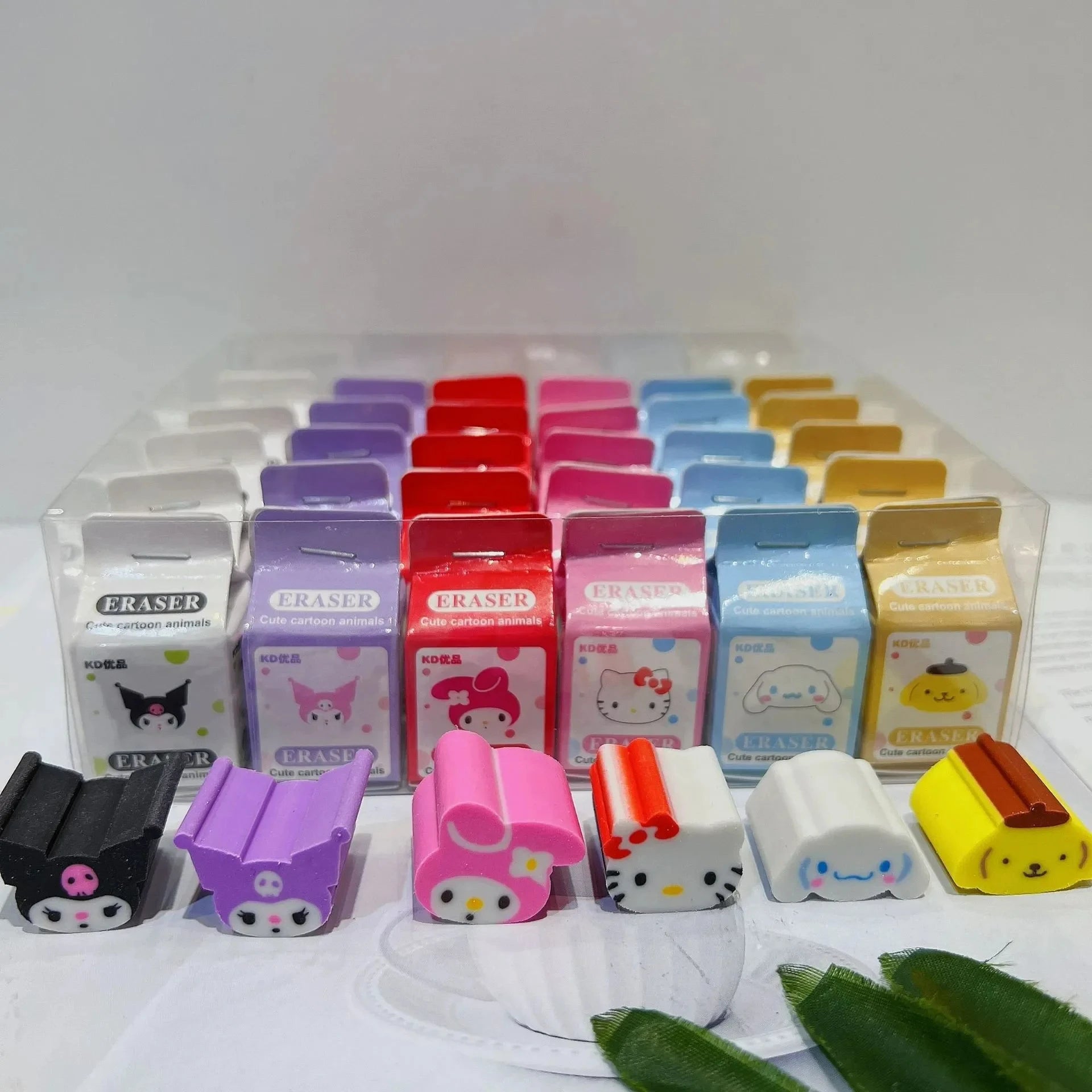 New Sanrio Eraser Kuromi Melody Cinnamoroll Boxed 6/36pcs Cartoon Kawaii Stationery Clean Eraser School Students Birthday Gifts