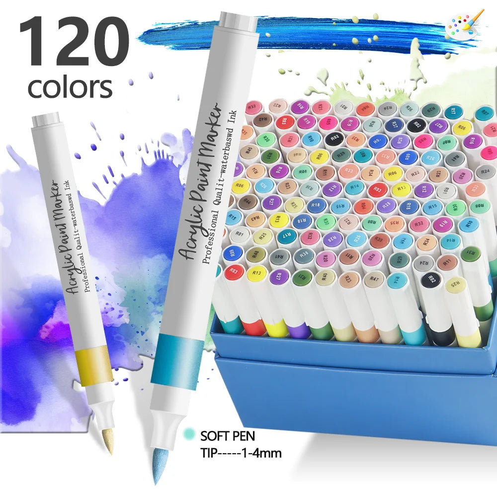 12/24 Colors Soft Headed Different Color Acrylic Marker Pen, Color Art Graffiti Pen, Waterproof, Opaque, Water-Based Soft Headed